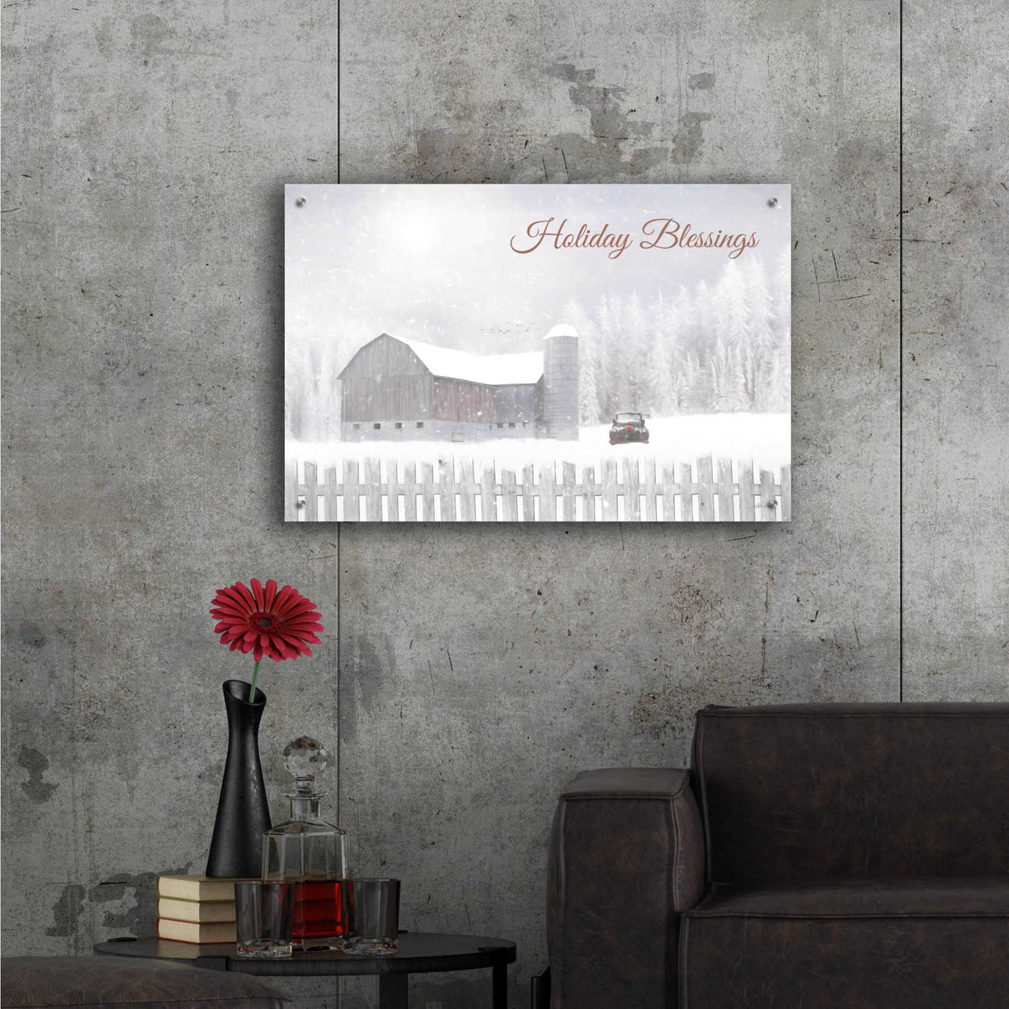 Epic Art 'Holiday Blessings with Truck' by Lori Deiter Acrylic Glass Wall Art,36x24