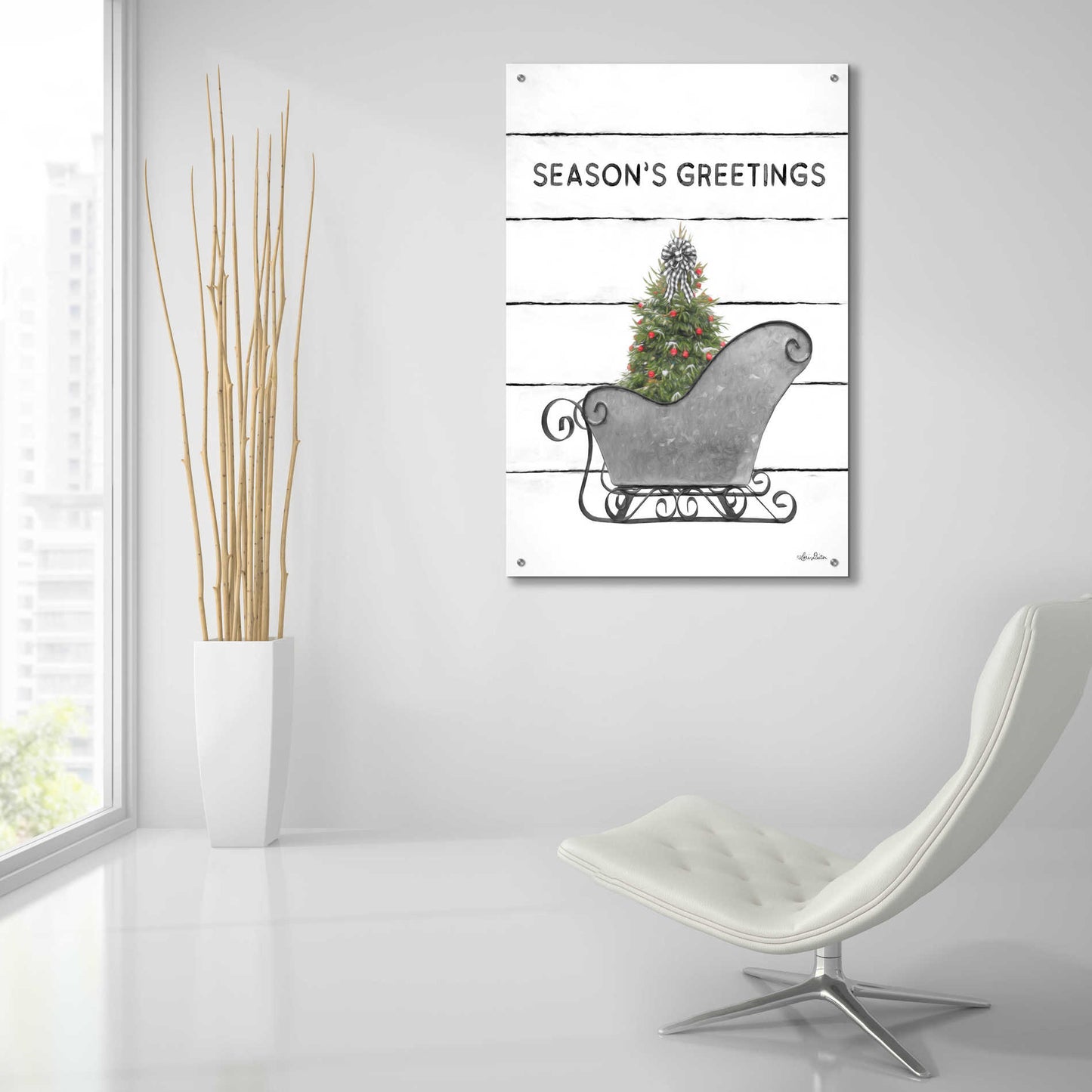Epic Art 'Christmas Sled with Tree' by Lori Deiter Acrylic Glass Wall Art,24x36