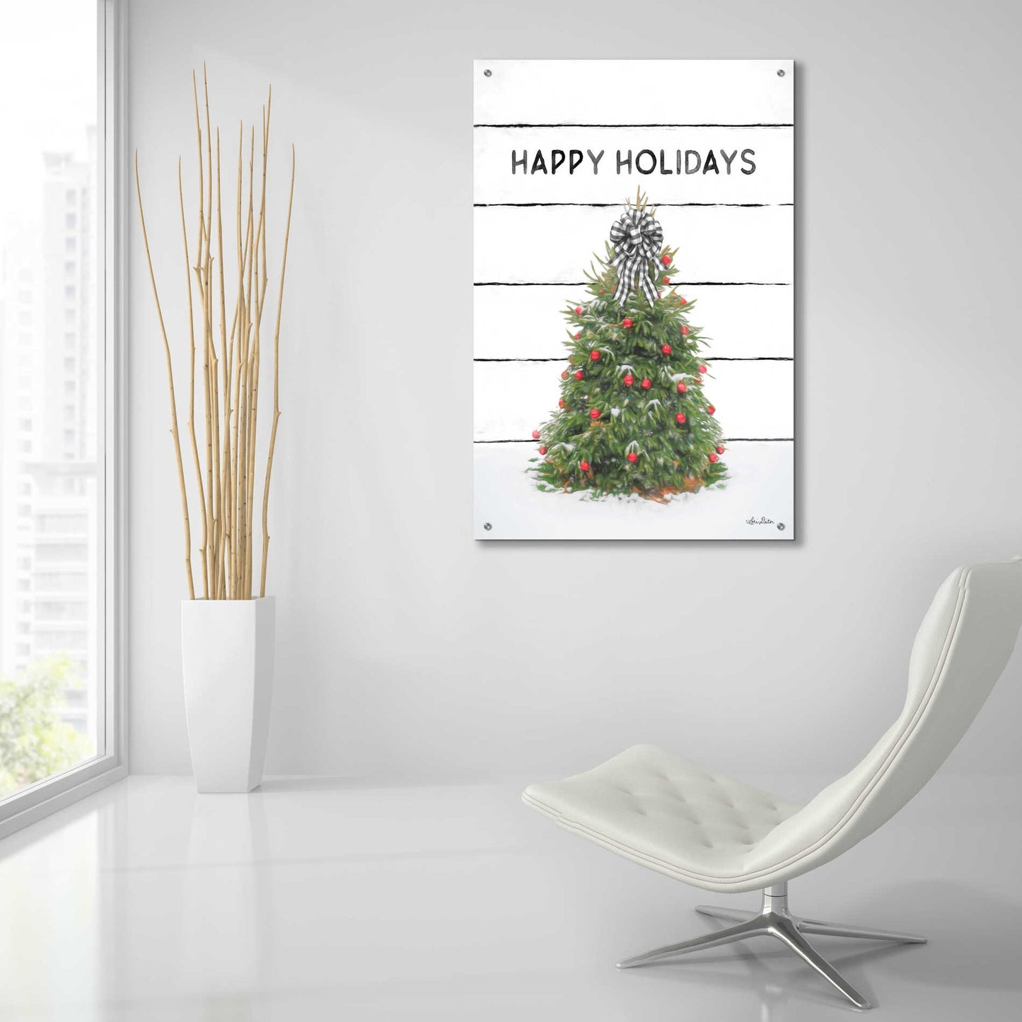 Epic Art 'Christmas Tree on Wood' by Lori Deiter Acrylic Glass Wall Art,24x36