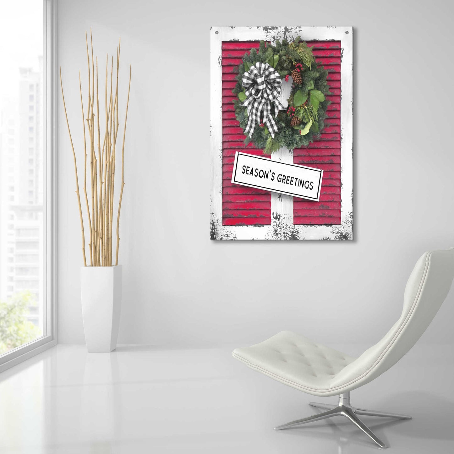 Epic Art 'Christmas Shutters with Wreath I' by Lori Deiter Acrylic Glass Wall Art,24x36