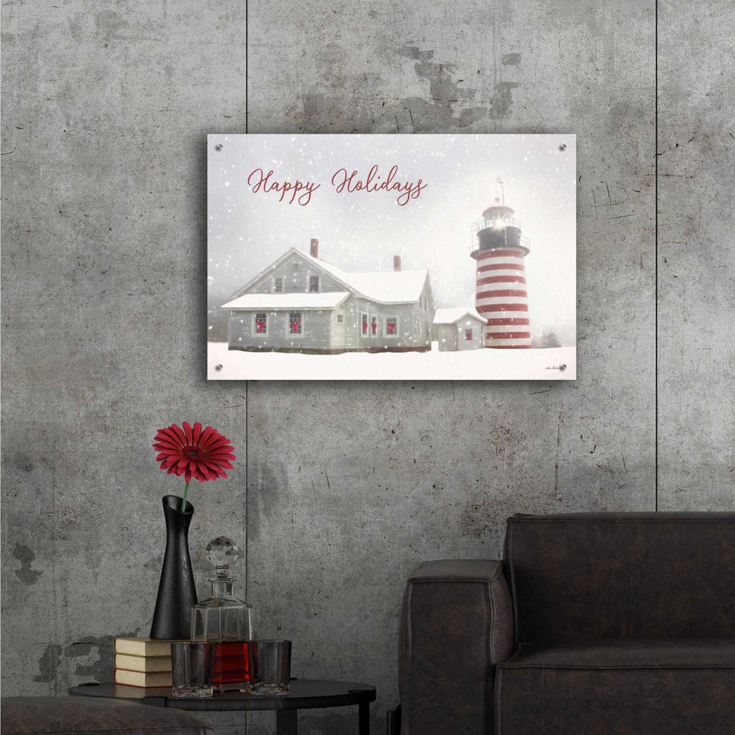 Epic Art 'Happy Holidays Lighthouse' by Lori Deiter Acrylic Glass Wall Art,36x24