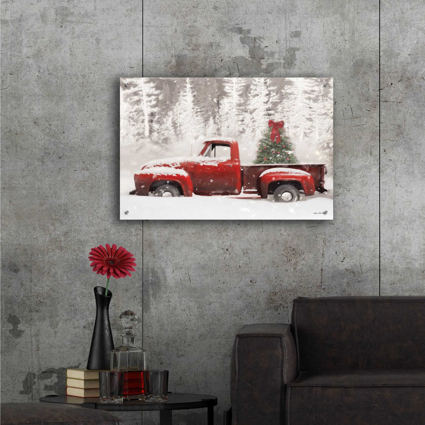 Epic Art 'Red Truck with Christmas Tree II' by Lori Deiter Acrylic Glass Wall Art,36x24