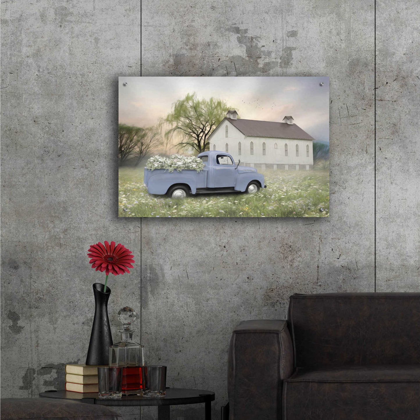 Epic Art 'Blue Ford at Barn' by Lori Deiter Acrylic Glass Wall Art,36x24