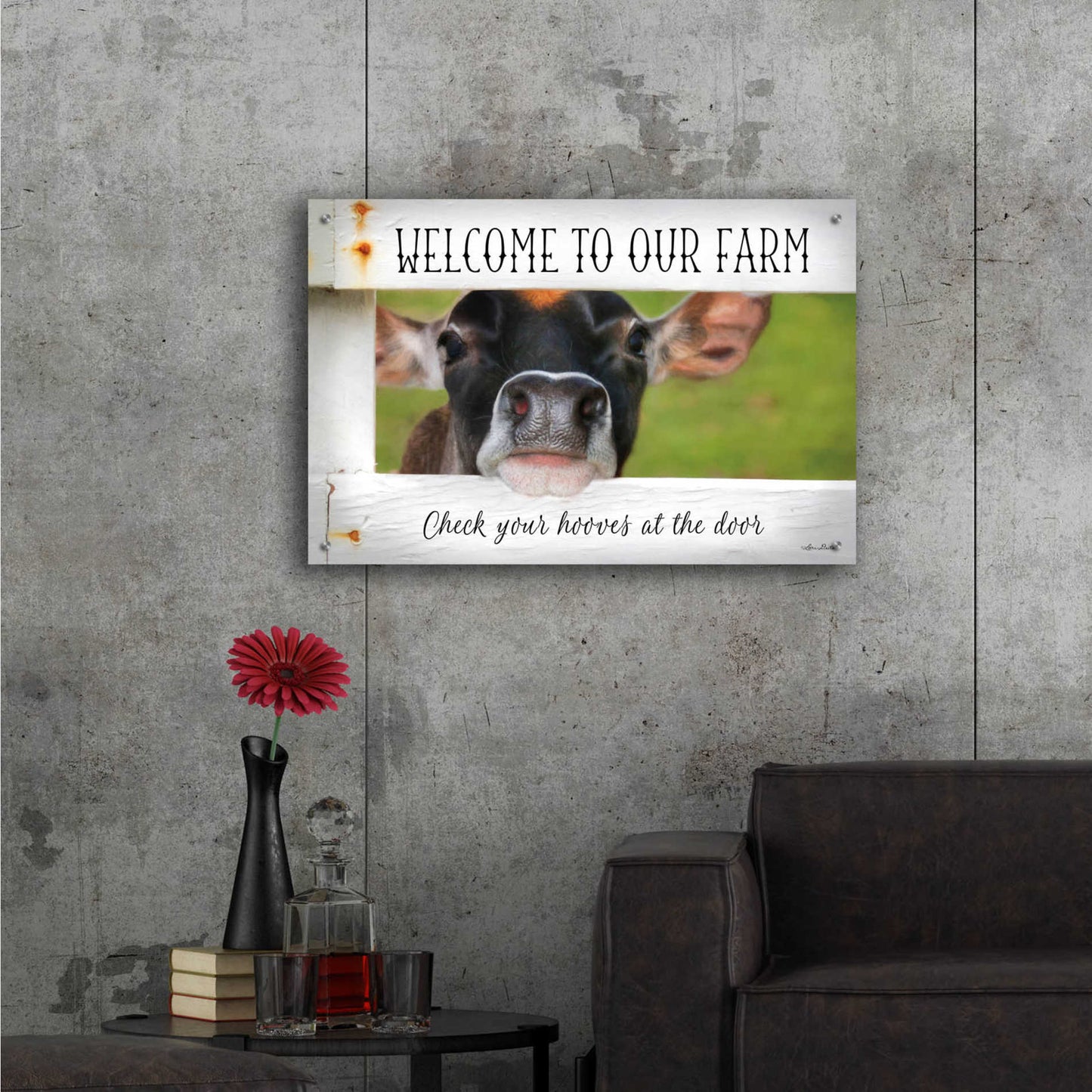 Epic Art 'Welcome Cow' by Lori Deiter Acrylic Glass Wall Art,36x24