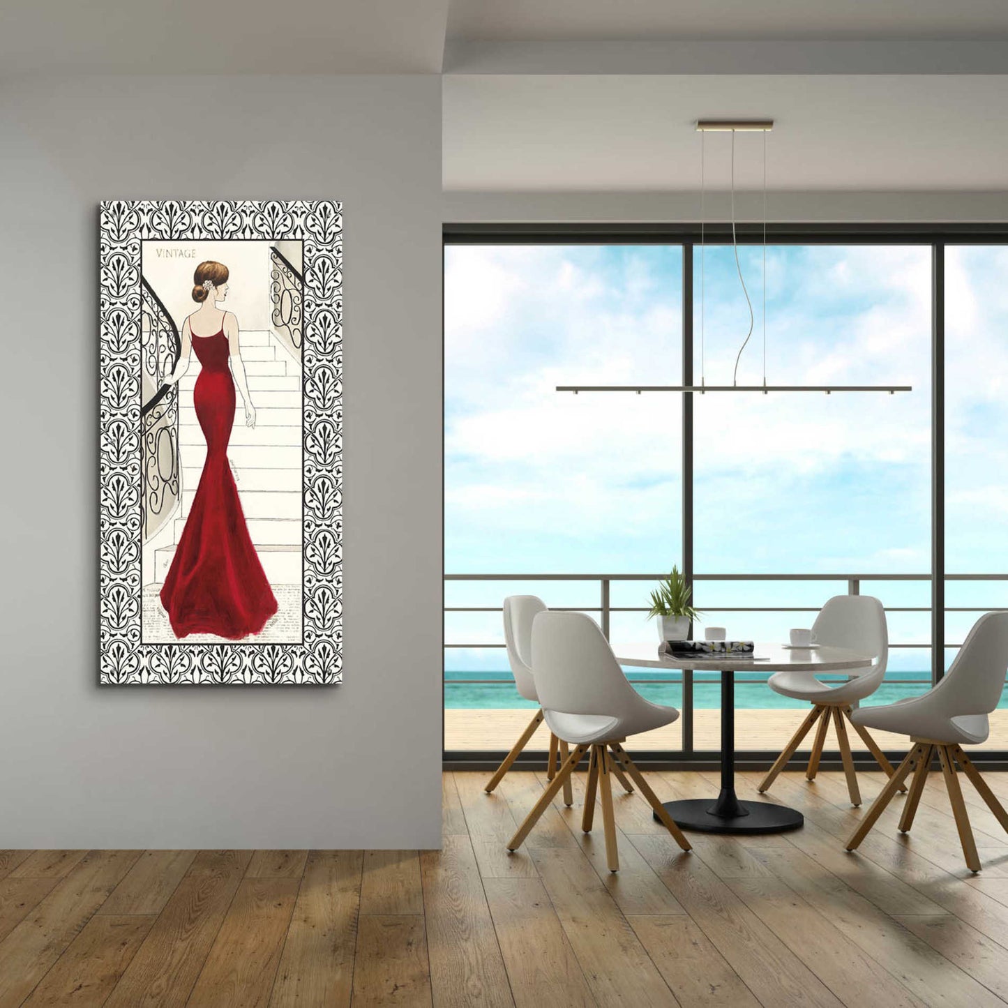 Epic Art 'La Belle Rouge with Floral Cartouche Border' by Emily Adams, Acrylic Glass Wall Art,24x48