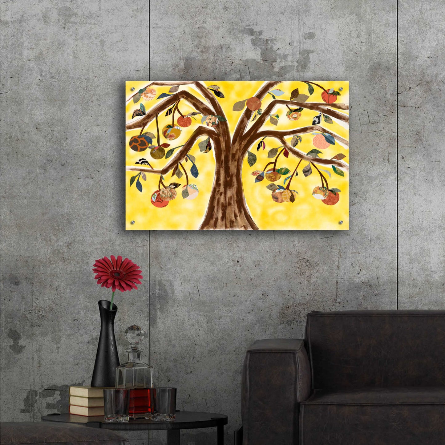 Epic Art 'Yellow Orange Tree' by Sisa Jasper,' Acrylic Glass Wall Art,36x24