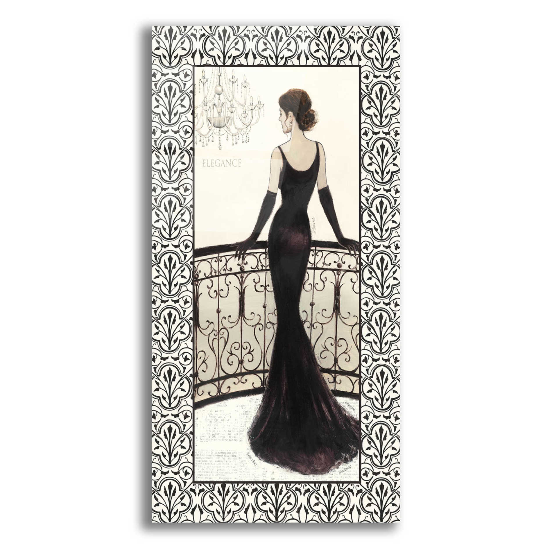 Epic Graffiti 'La Belle Noir with Floral Cartouche Border 4' by Emily Adams, Canvas Wall Art, 12"x24"