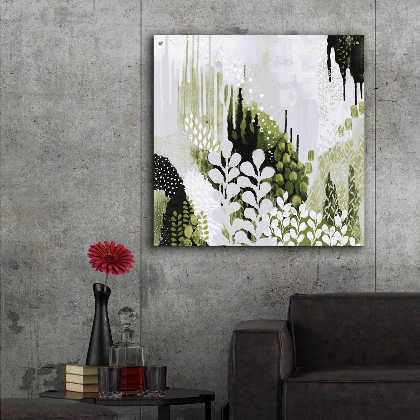 Epic Art 'BW Forest II with Green' by Kathy Ferguson, Acrylic Glass Wall Art,36x36