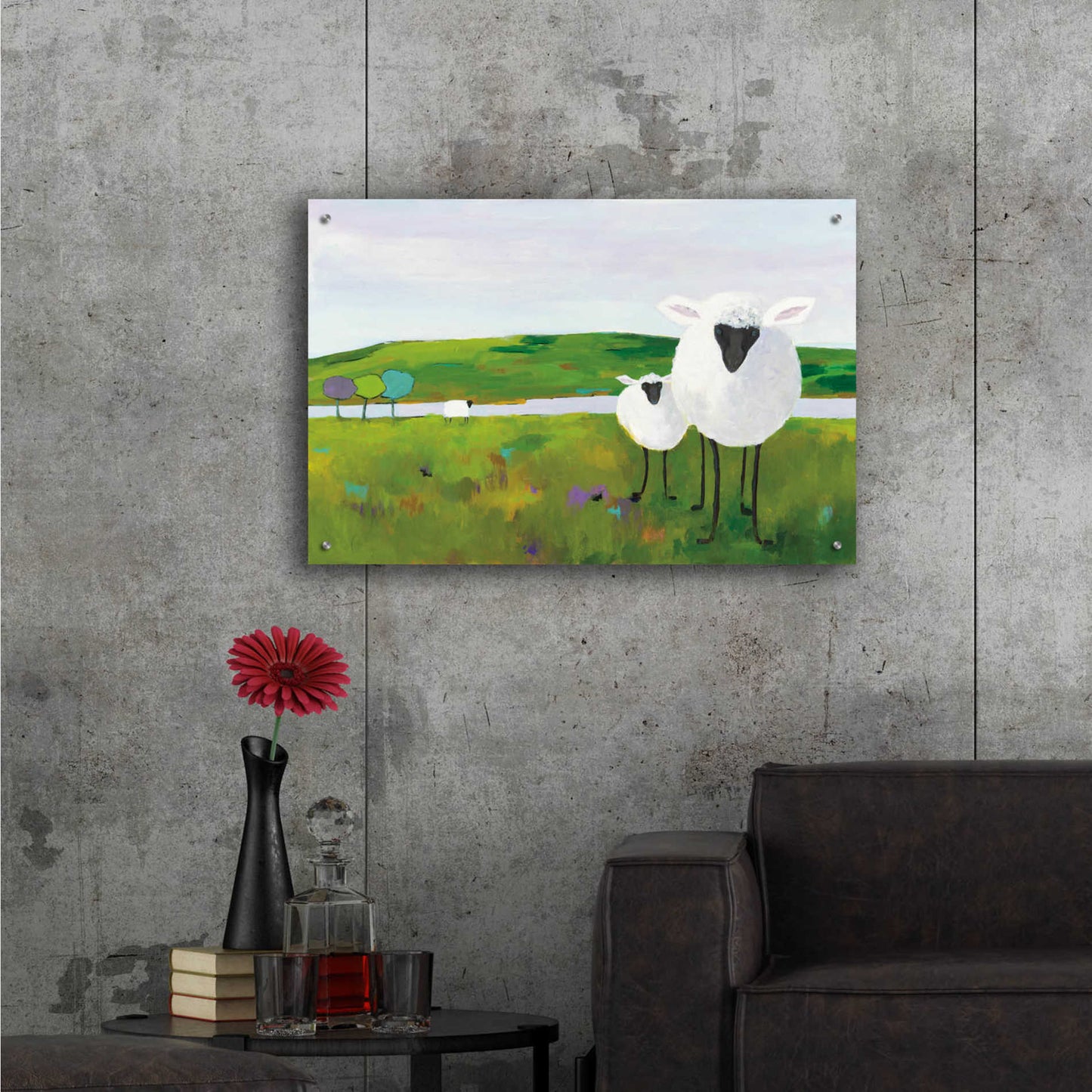 Epic Art 'Sheep in the Meadow' by Phyllis Adams, Acrylic Glass Wall Art,36x24