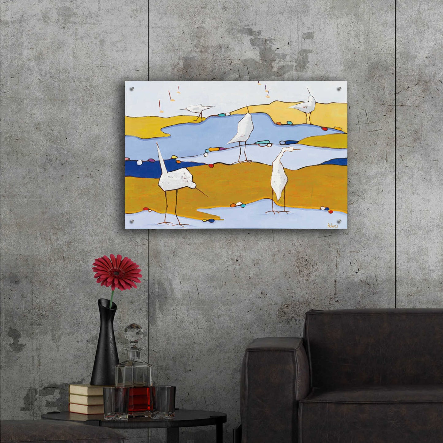 Epic Art 'Marsh Egrets VI Dark Sand' by Phyllis Adams, Acrylic Glass Wall Art,36x24