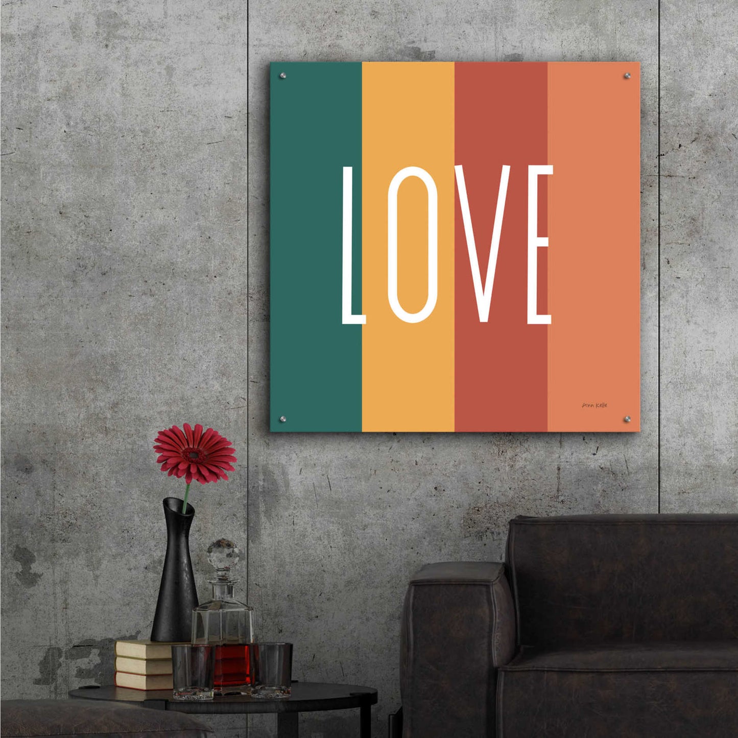 Epic Art 'Love Rainbow Retro' by Ann Kelle Designs, Acrylic Glass Wall Art,36x36