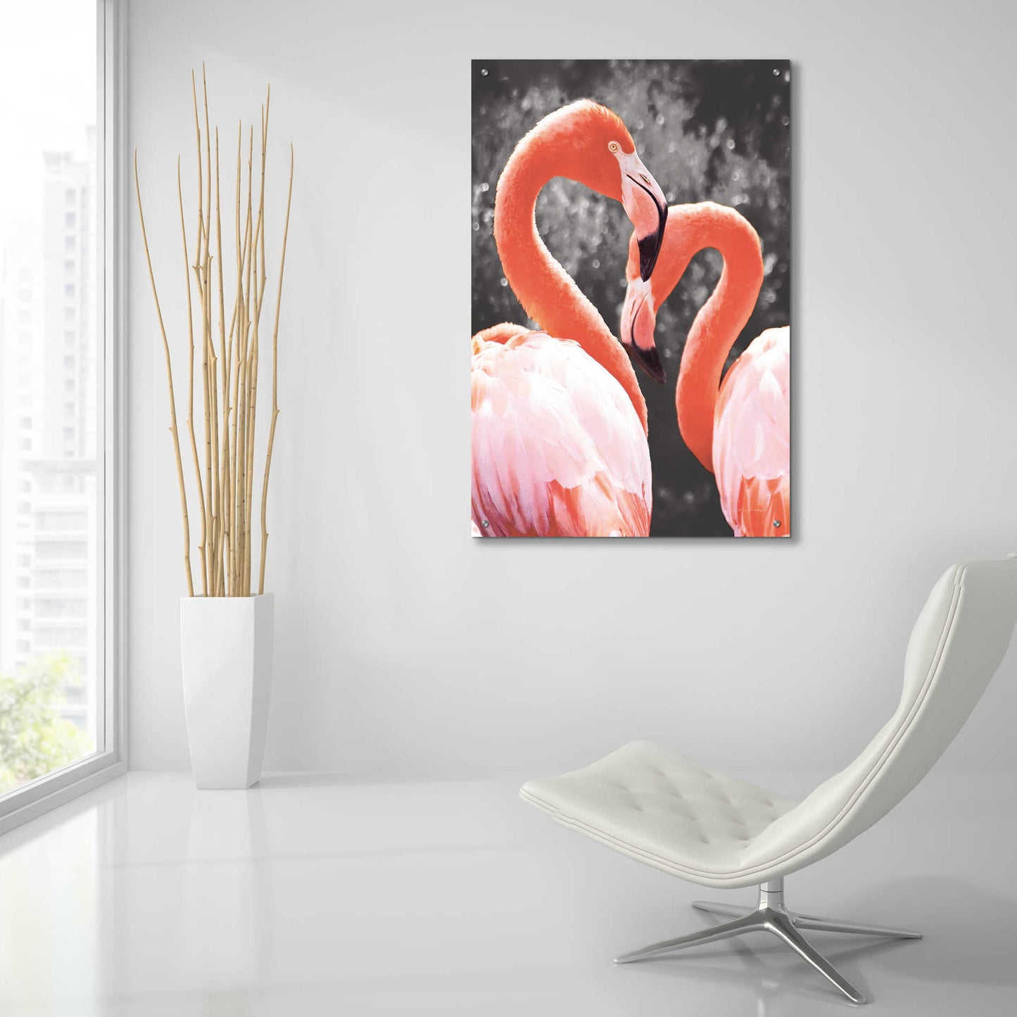 Epic Art 'Flamingo II on BW' by Debra Van Swearingen, Acrylic Glass Wall Art,24x36