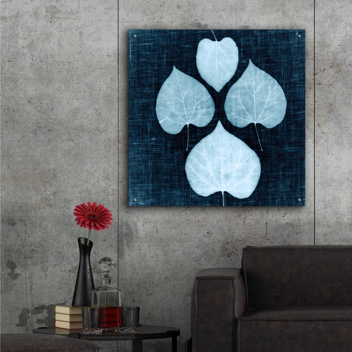Epic Art 'Leaves on Linen IV' by Debra Van Swearingen, Acrylic Glass Wall Art,36x36