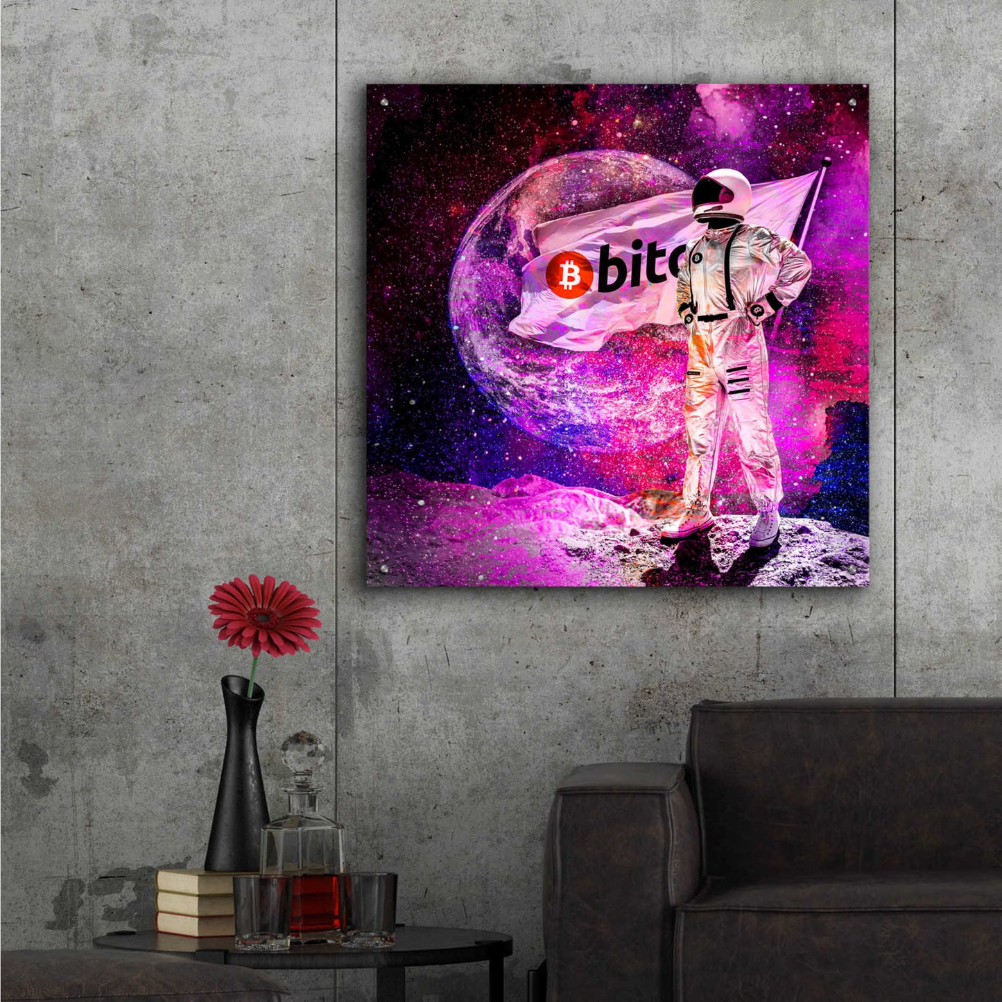 Epic Art 'Bitcoin to the Moon, ' Acrylic Glass Wall Art,36x36