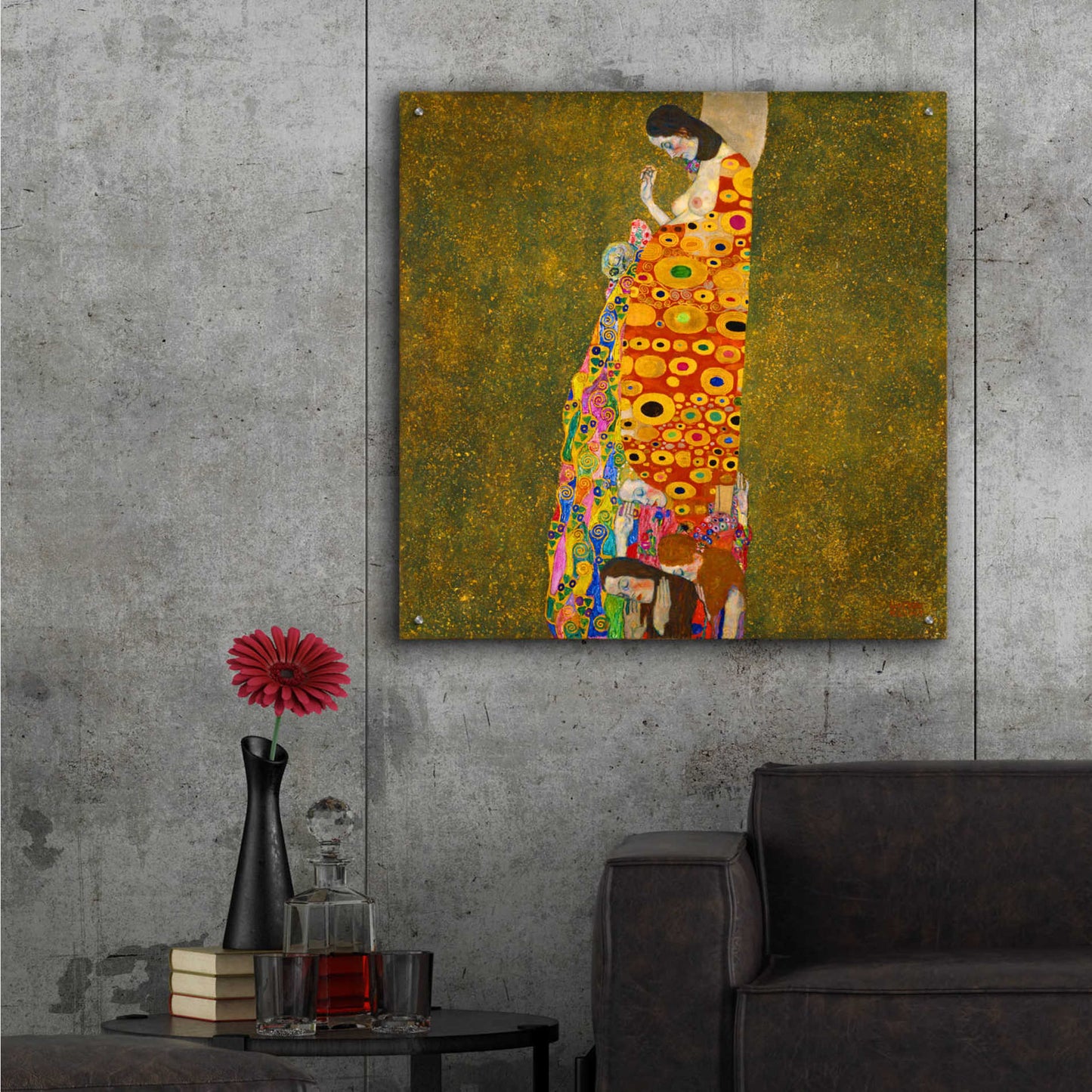Epic Art 'Hope II' by Gustav Klimt, Acrylic Glass Wall Art,36x36