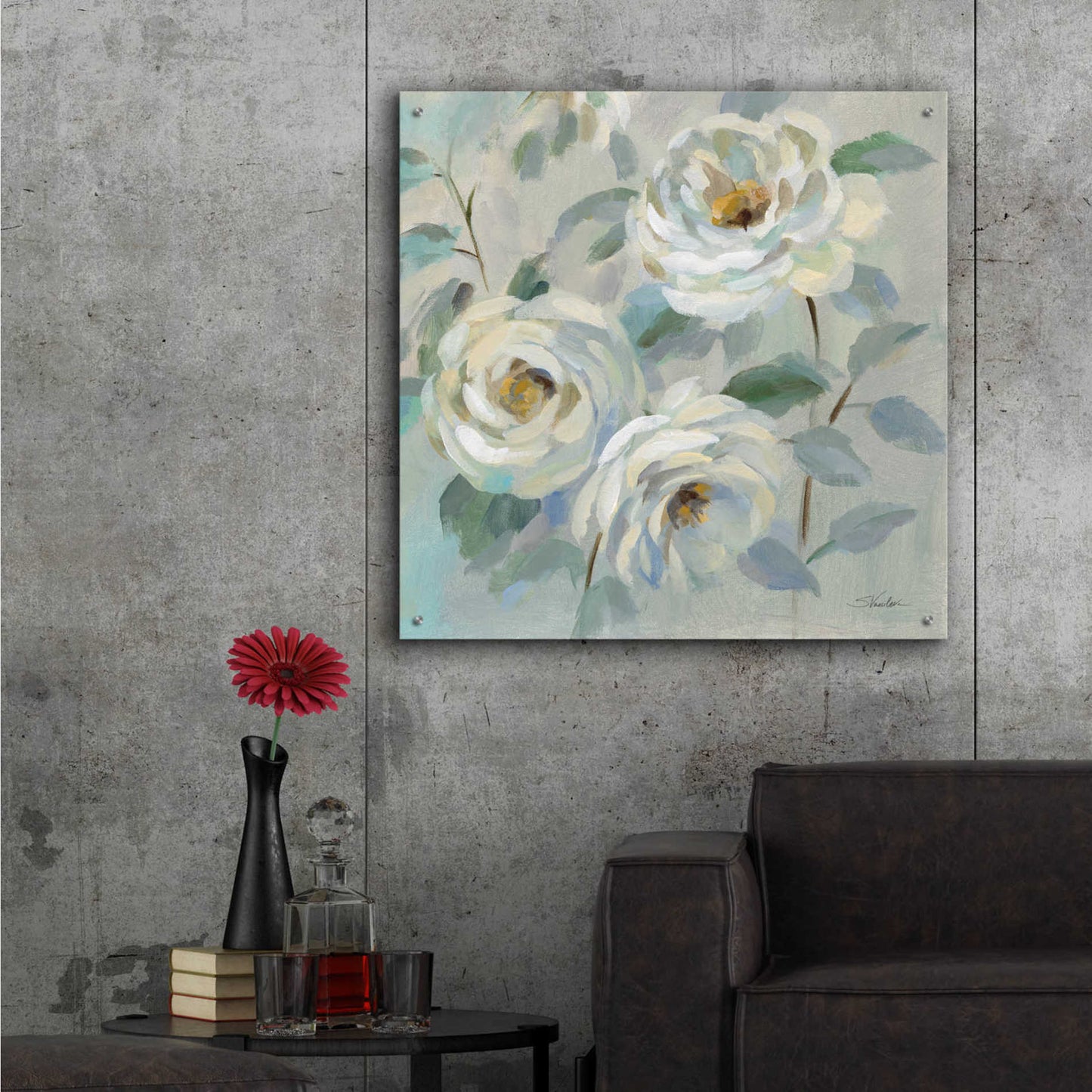Epic Art 'Blue Gray Floral' by Silvia Vassileva, Acrylic Glass Wall Art,36x36