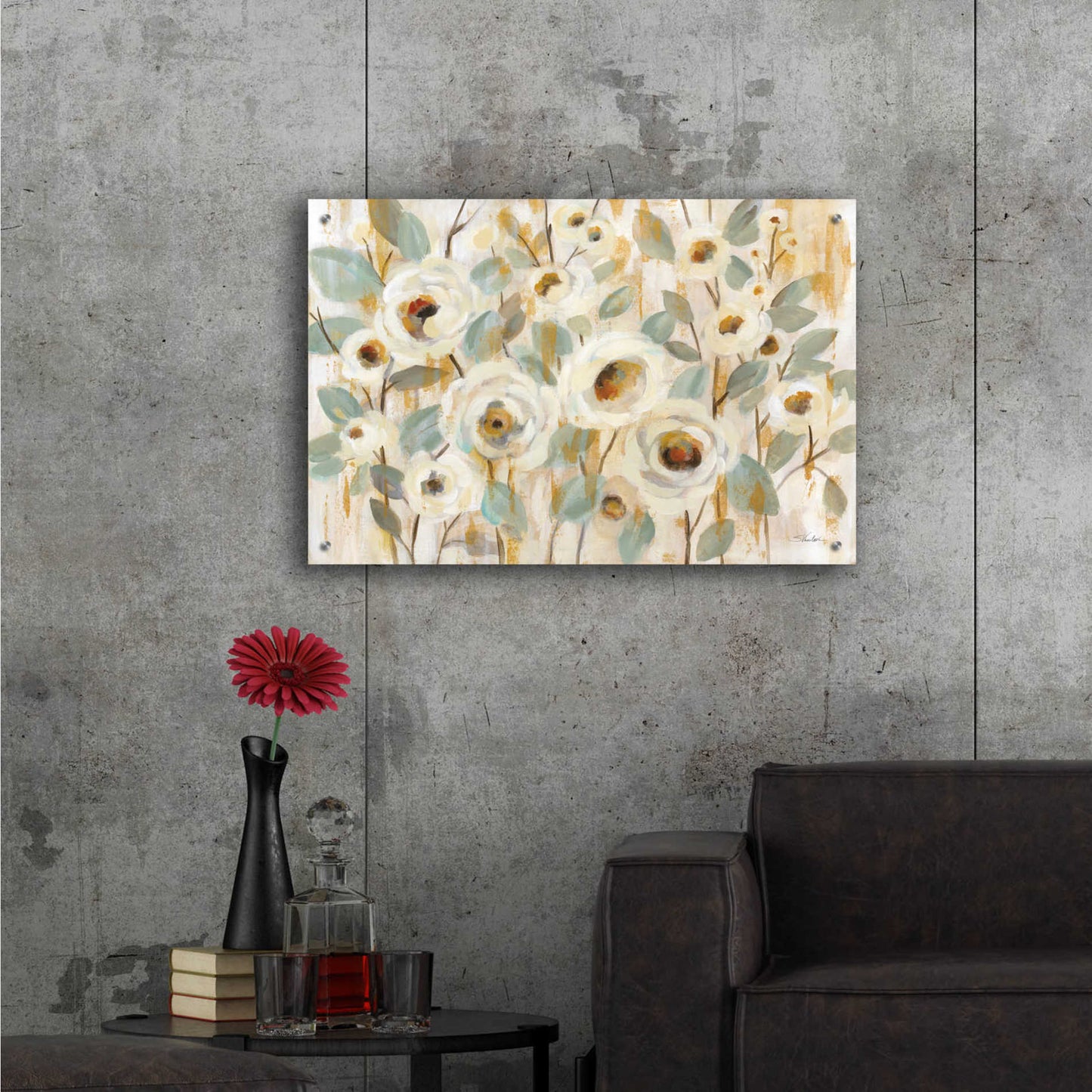 Epic Art 'White Gold and Sage Floral' by Silvia Vassileva, Acrylic Glass Wall Art,36x24