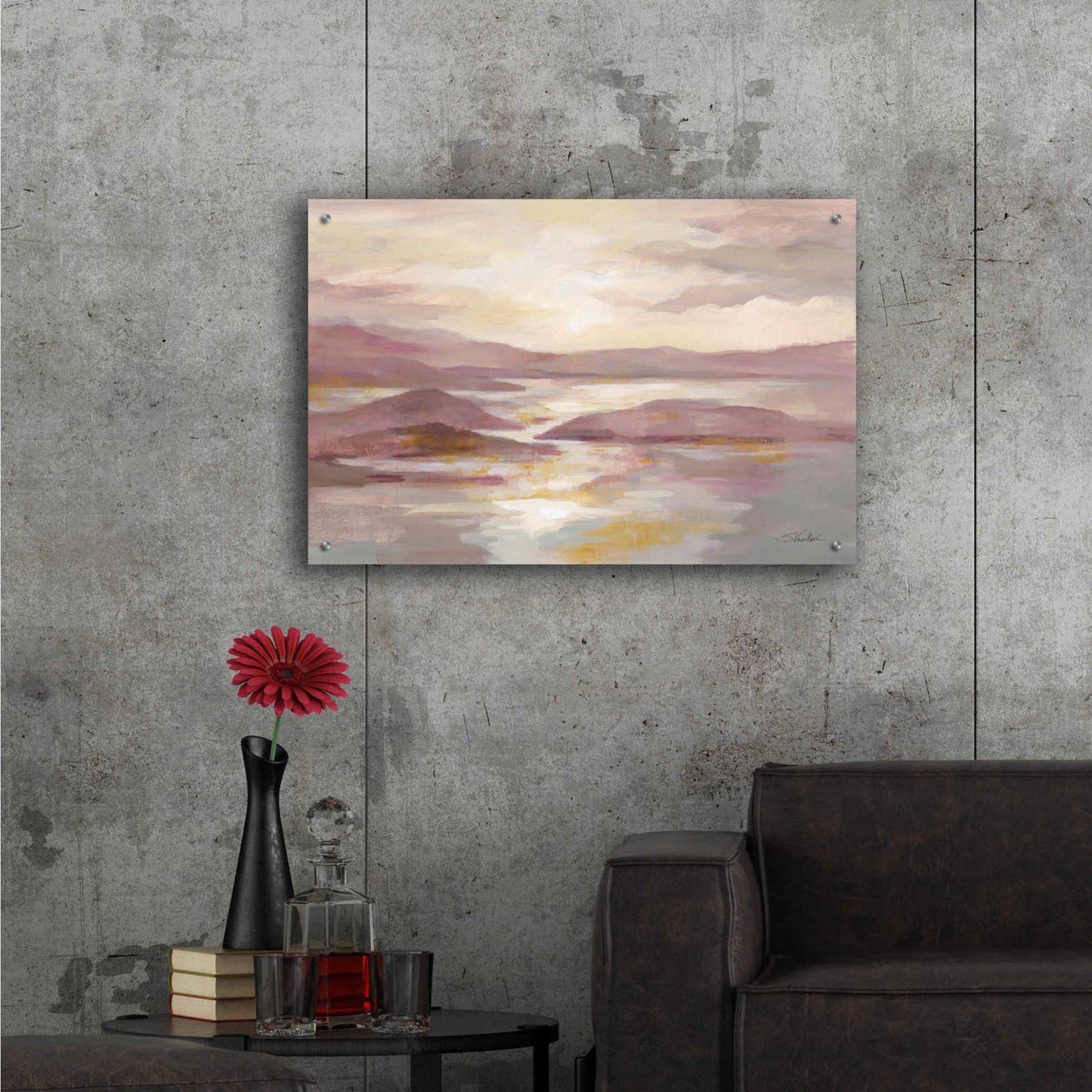 Epic Art 'Pink and Gold Landscape' by Silvia Vassileva, Acrylic Glass Wall Art,36x24