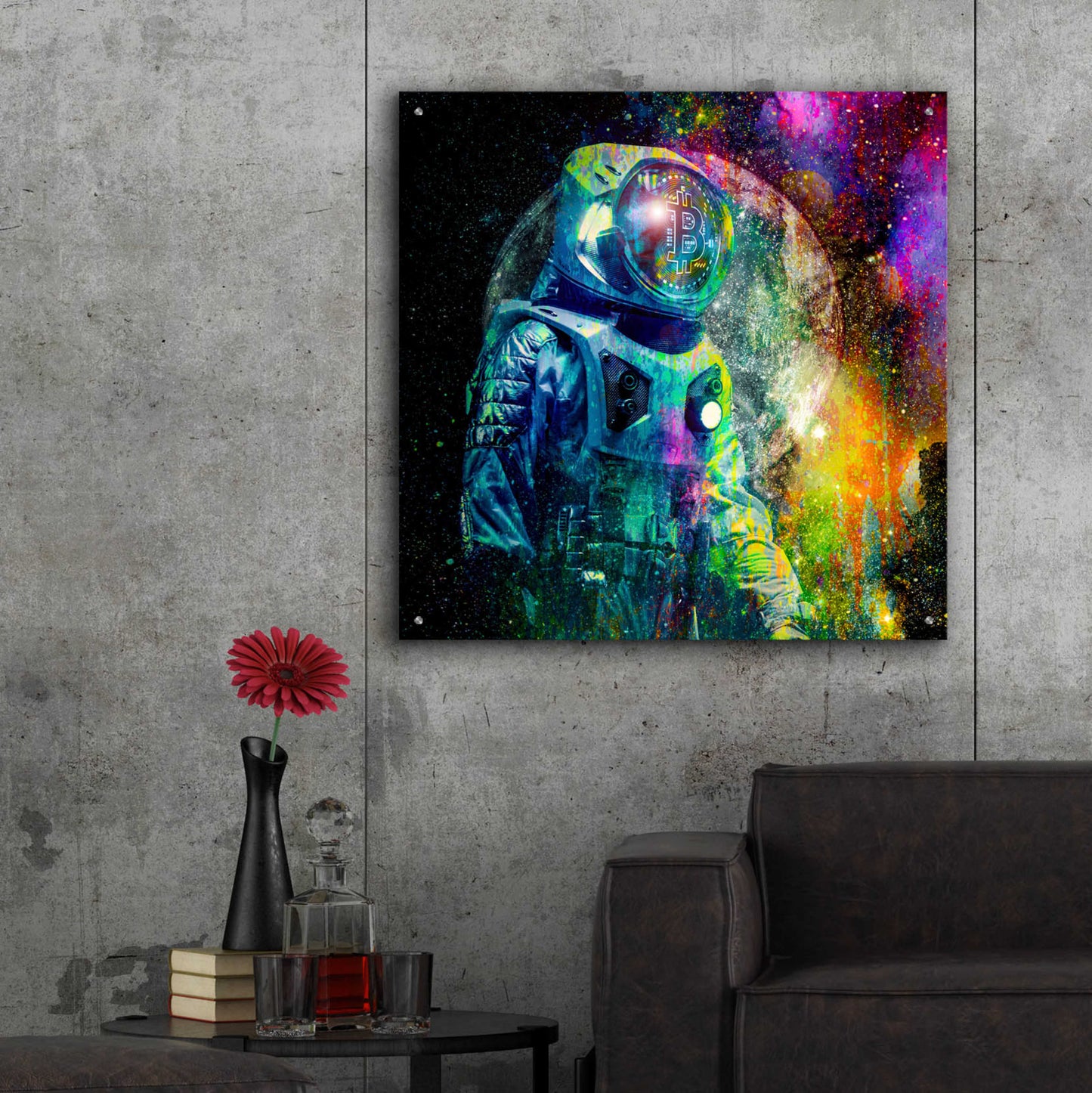 Epic Art 'BTC Bitcoin Moonlanding,' Acrylic Glass Wall Art,36x36