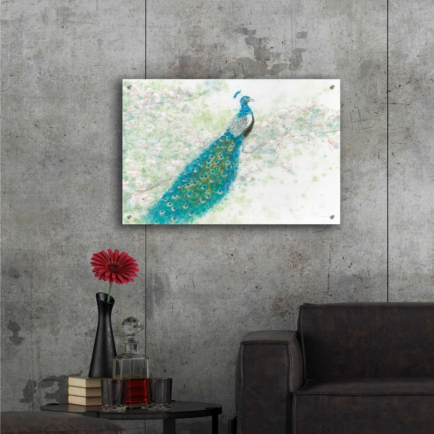 Epic Art 'Spring Peacock I' by James Wiens, Acrylic Glass Wall Art,36x24