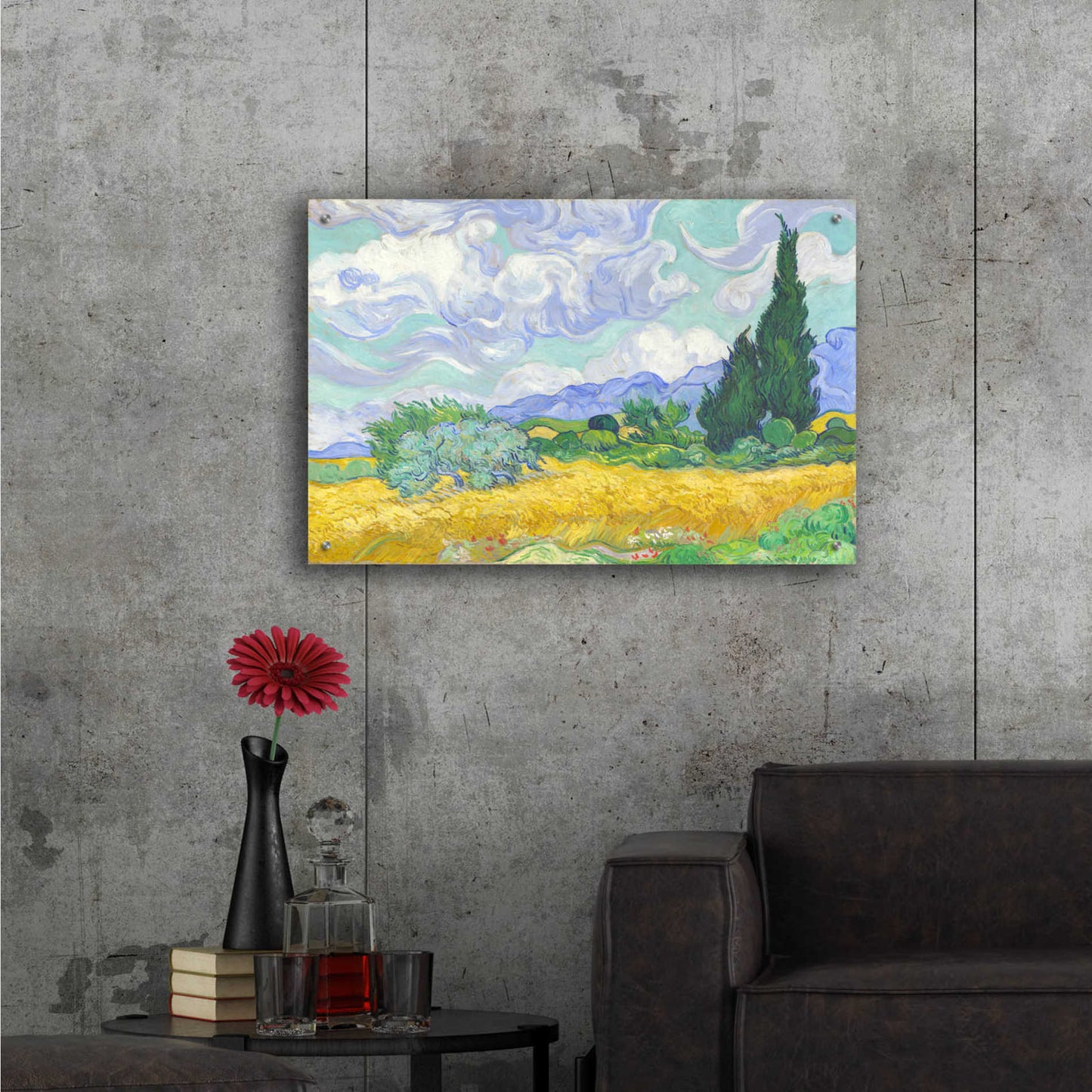 Epic Art 'Wheat Field with Cypresses' by Vincent van Gogh, Acrylic Glass Wall Art,36x24