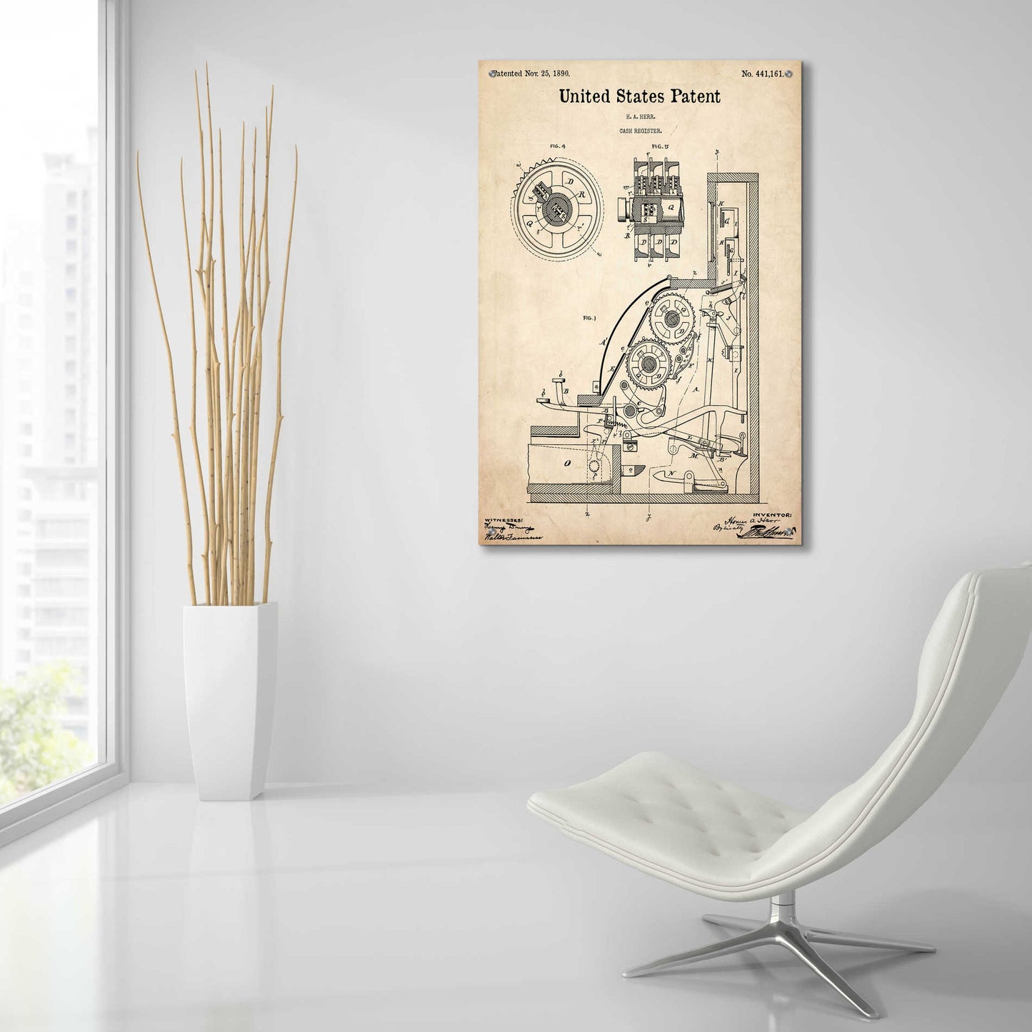 Epic Art 'Cash Register Blueprint Patent Parchment,' Acrylic Glass Wall Art,24x36