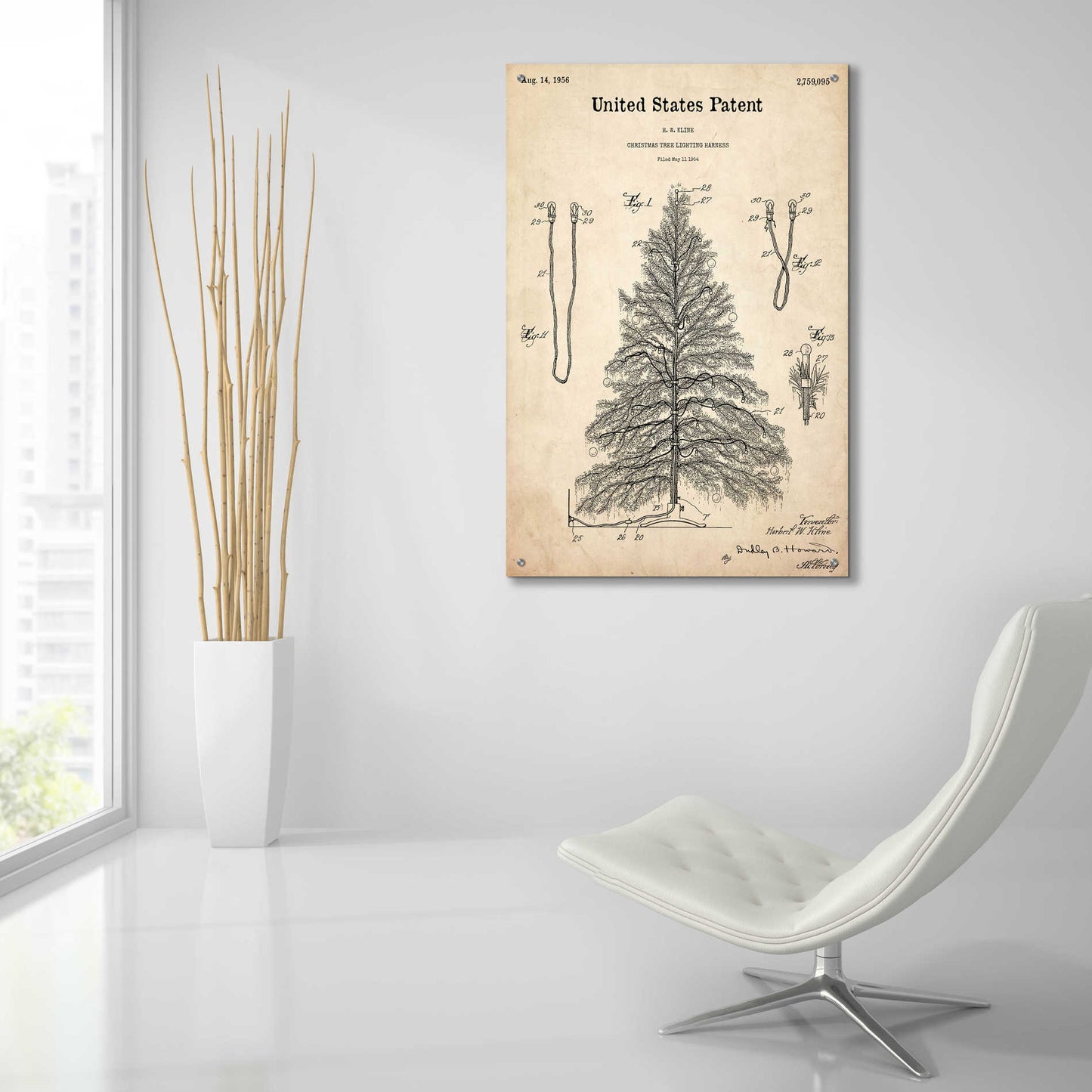Epic Art 'Artificial Christmas Tree Blueprint Patent Parchment,' Acrylic Glass Wall Art,24x36