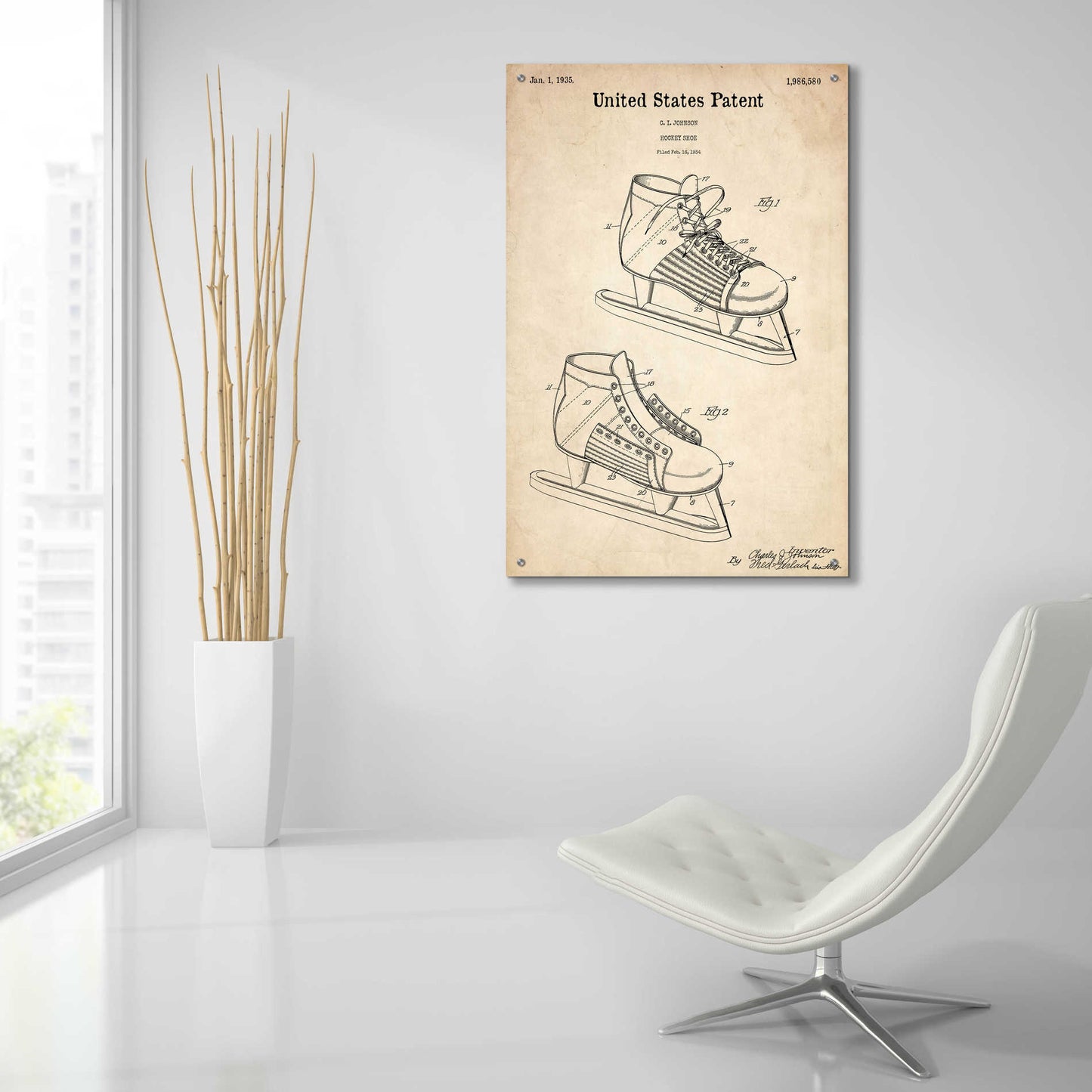 Epic Art 'Hockey Shoe, 1935 Blueprint Patent Parchment,' Acrylic Glass Wall Art,24x36