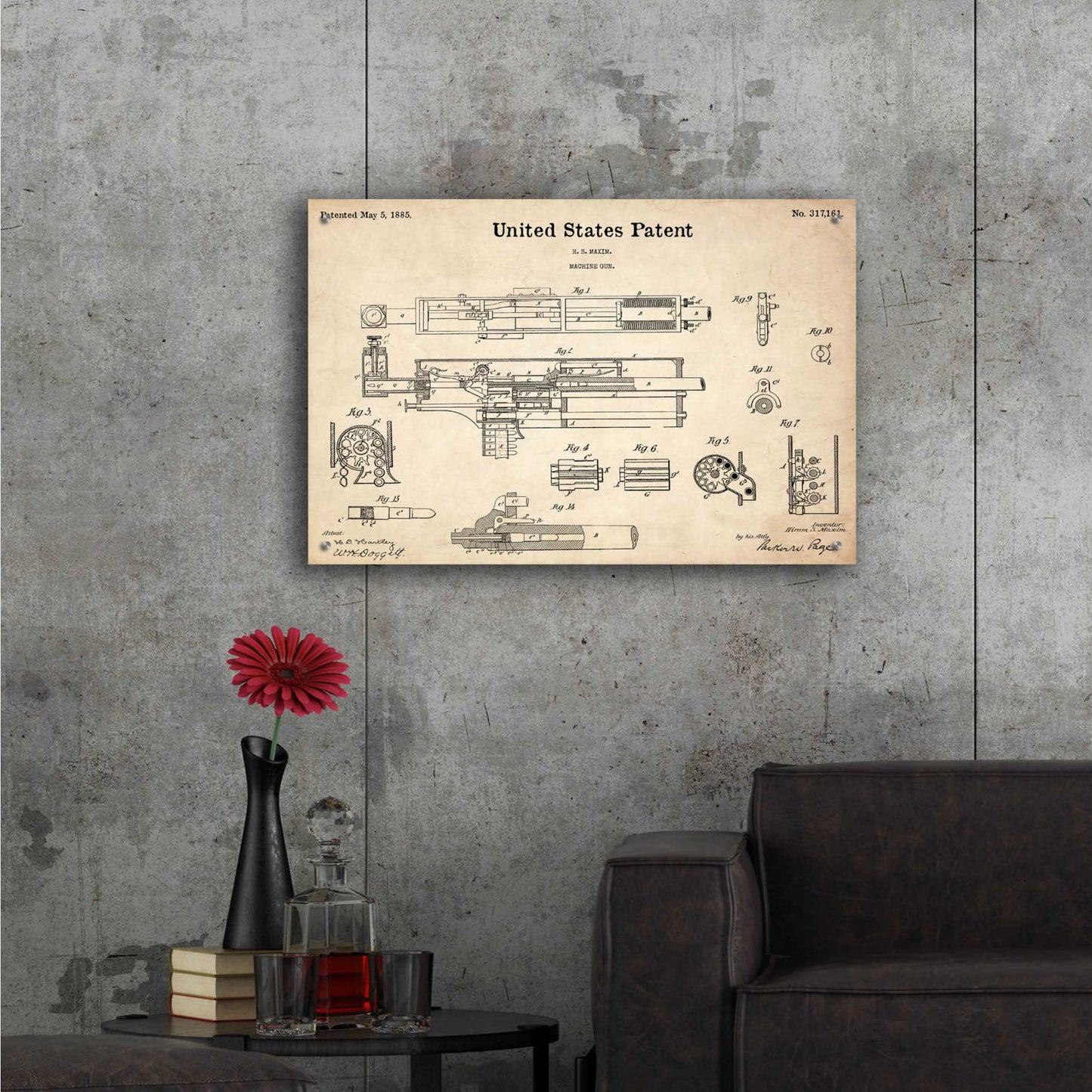 Epic Art 'Machine Gun Blueprint Patent Parchment,' Acrylic Glass Wall Art,36x24