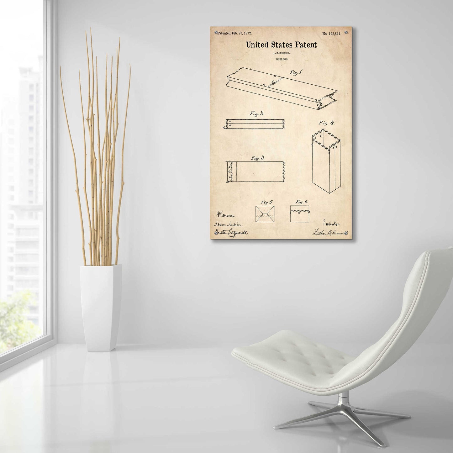 Epic Art 'Paper Bag Blueprint Patent Parchment,' Acrylic Glass Wall Art,24x36
