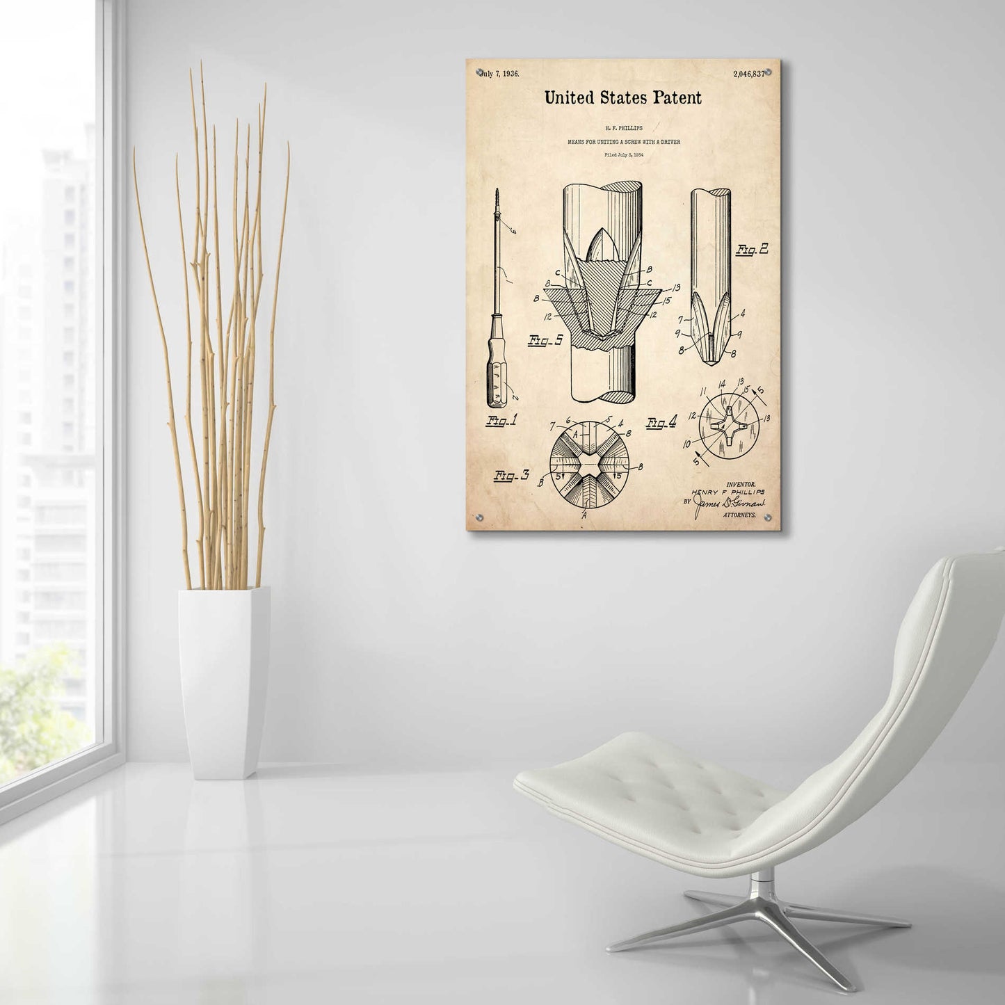 Epic Art 'Screw Driver Blueprint Patent Parchment,' Acrylic Glass Wall Art,24x36