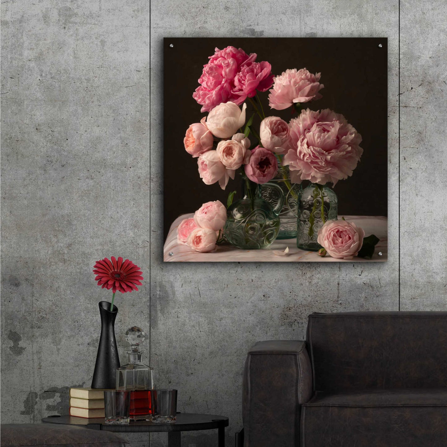 Epic Art 'Rose And Peony Dark Duet' by Leah McLean Acrylic Glass Wall Art,36x36