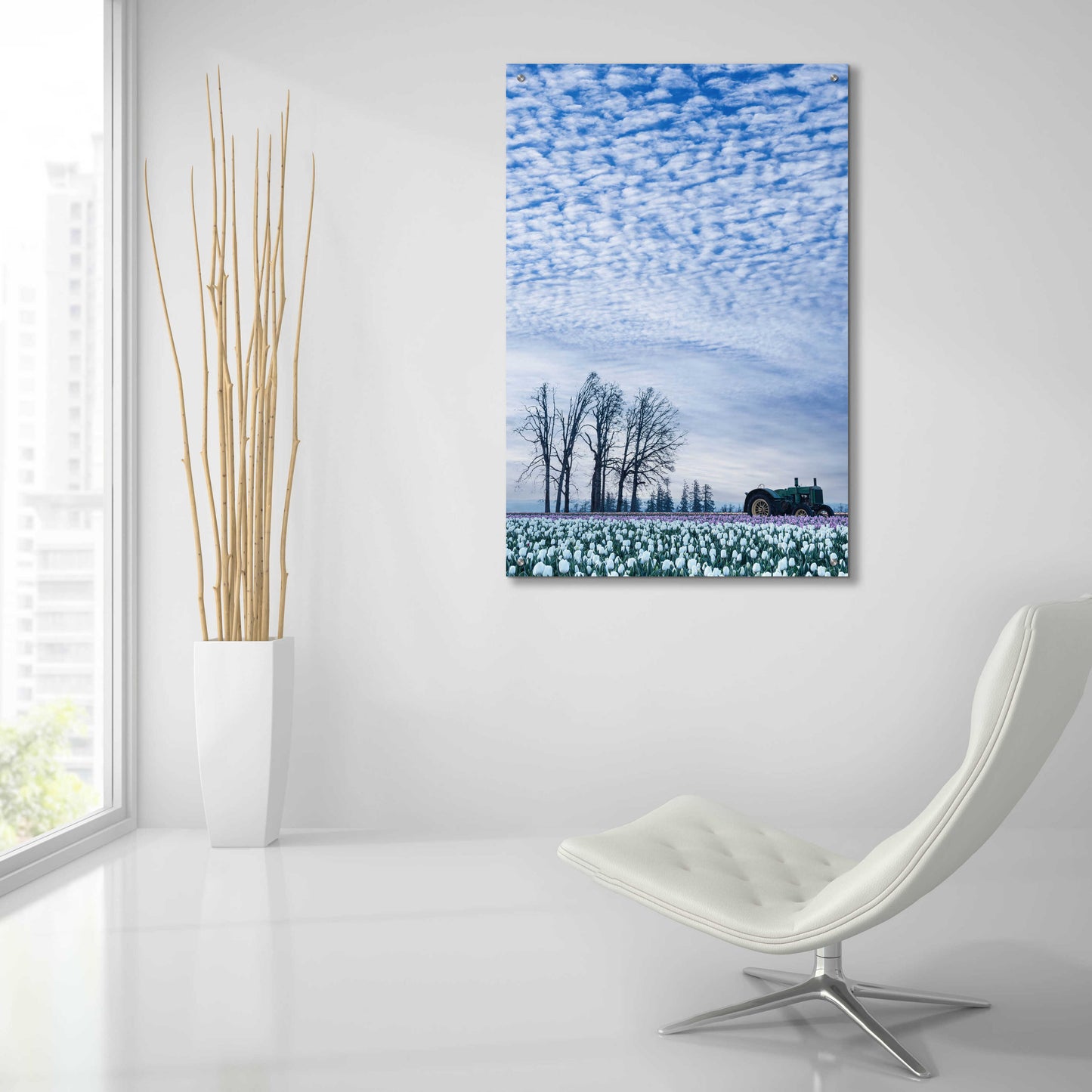 Epic Art 'Tractor Surrounded By Tulips' by Don Schwartz, Acrylic Glass Wall Art,24x36