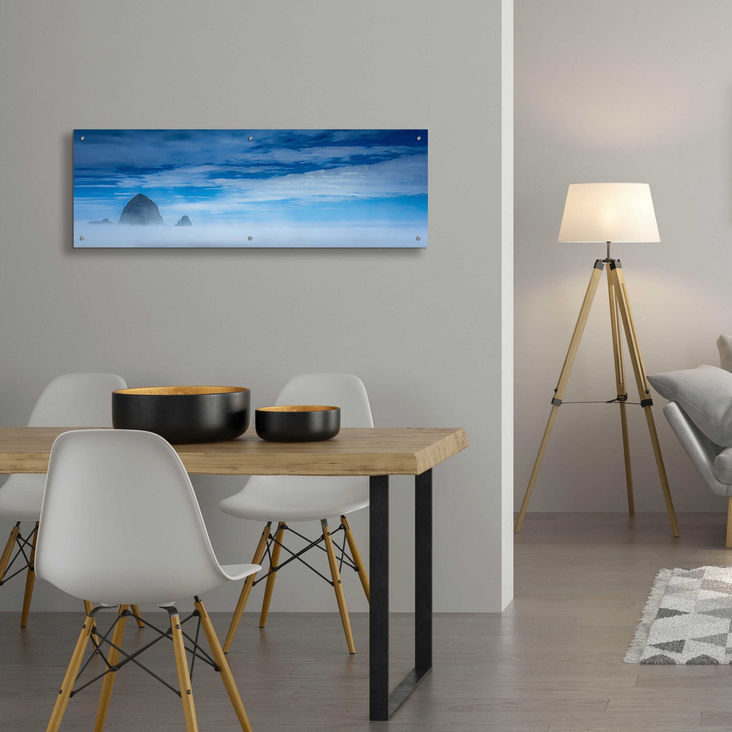 Epic Art 'Haystack Rock In The Mist' by Don Schwartz, Acrylic Glass Wall Art,48x16