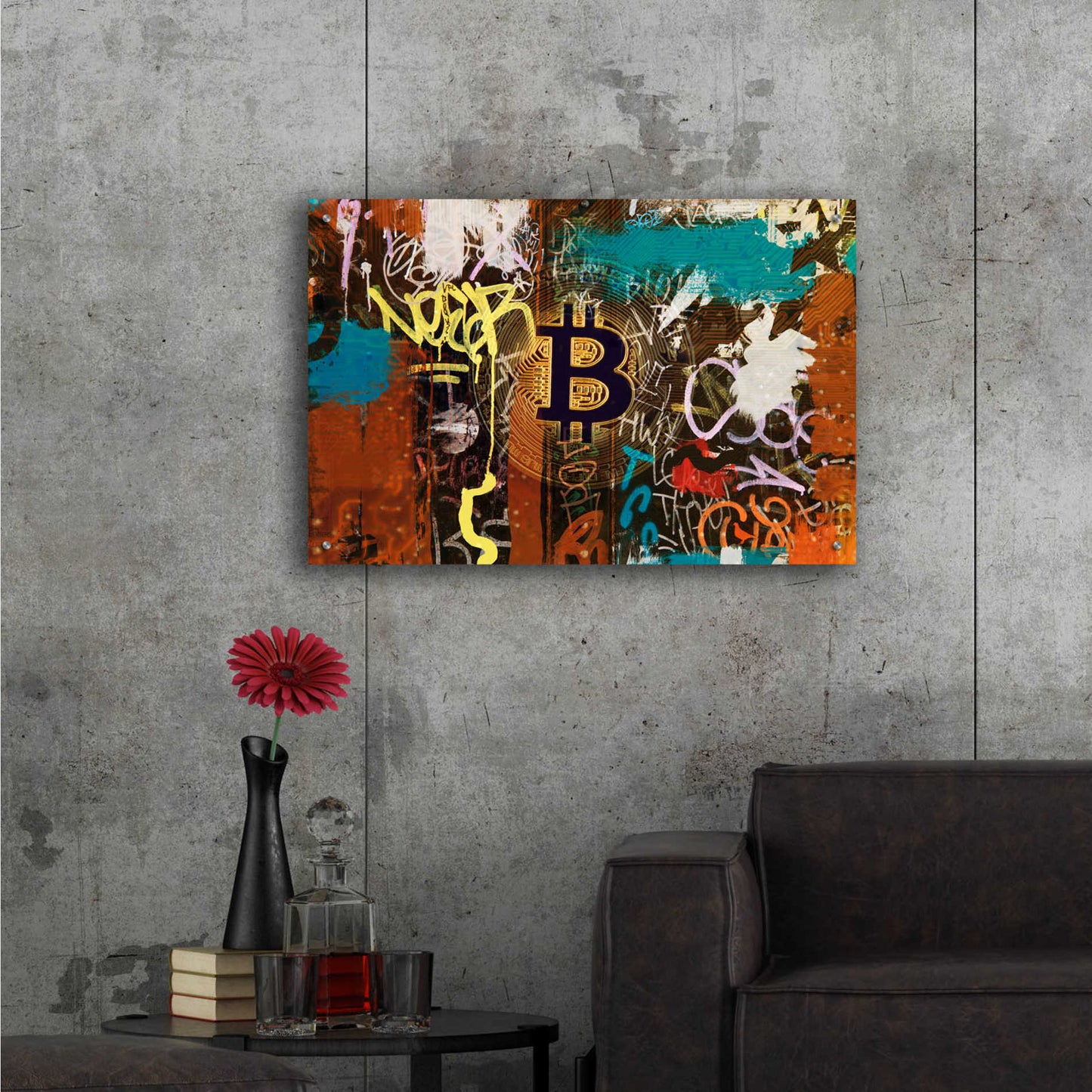 Epic Art 'Graffiti Bitcoin 1' by Irena Orlov Acrylic Glass Wall Art,36x24