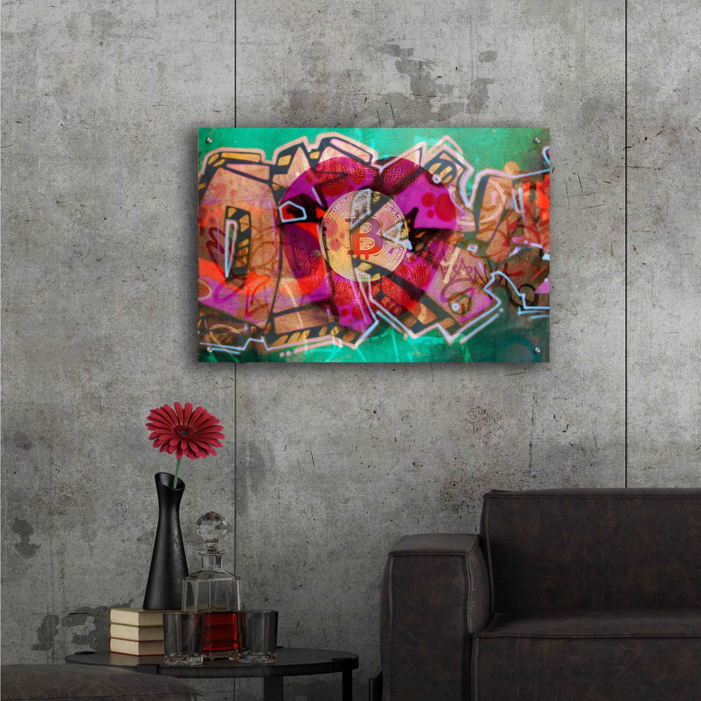 Epic Art 'I Love Bitcoin Graffiti 2' by Irena Orlov Acrylic Glass Wall Art,36x24