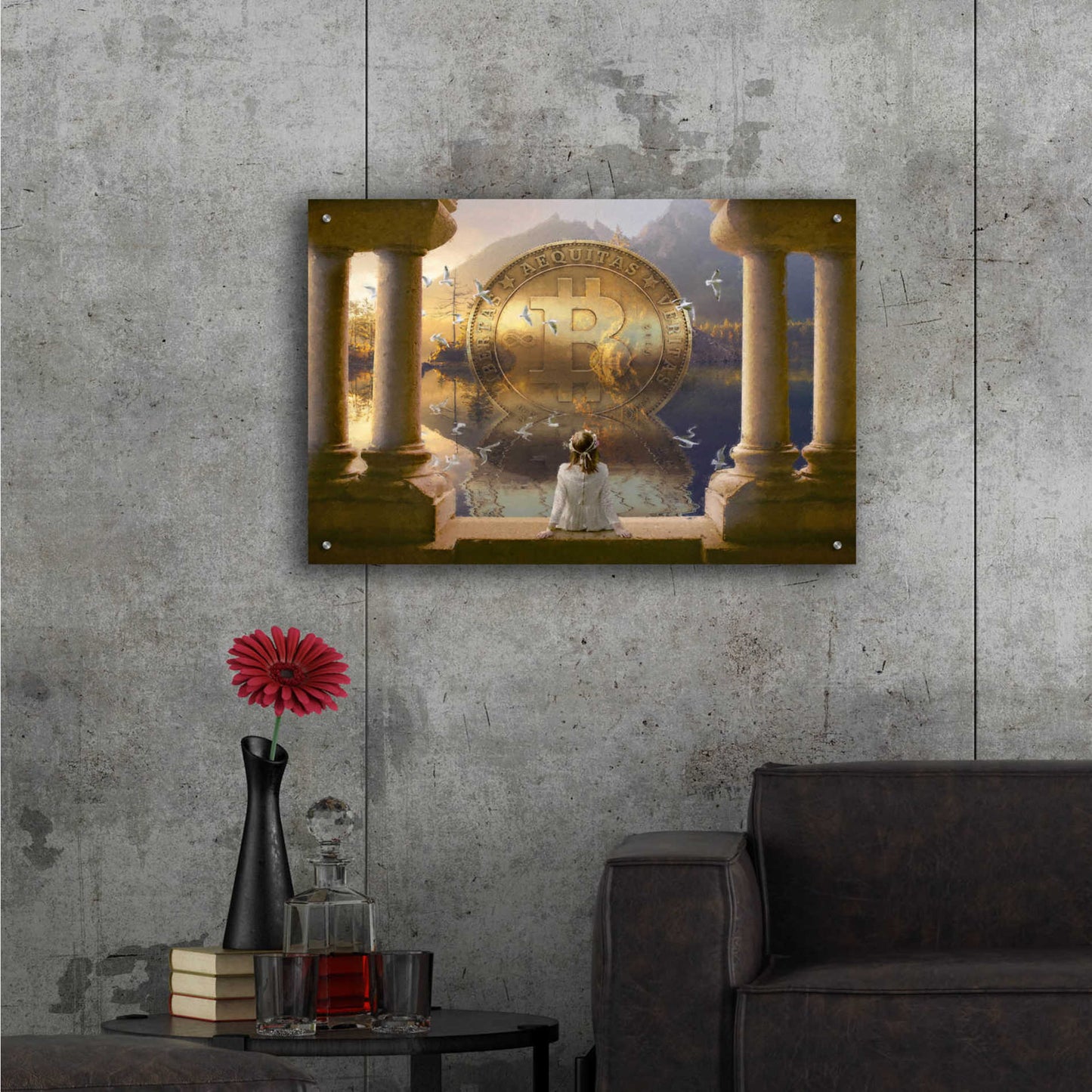Epic Art 'Bitcoin Deco Three' by Steve Hunziker Acrylic Glass Wall Art,36x24