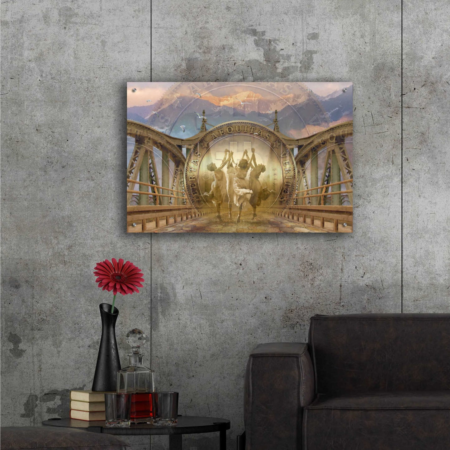 Epic Art 'Bitcoin Deco One' by Steve Hunziker Acrylic Glass Wall Art,36x24