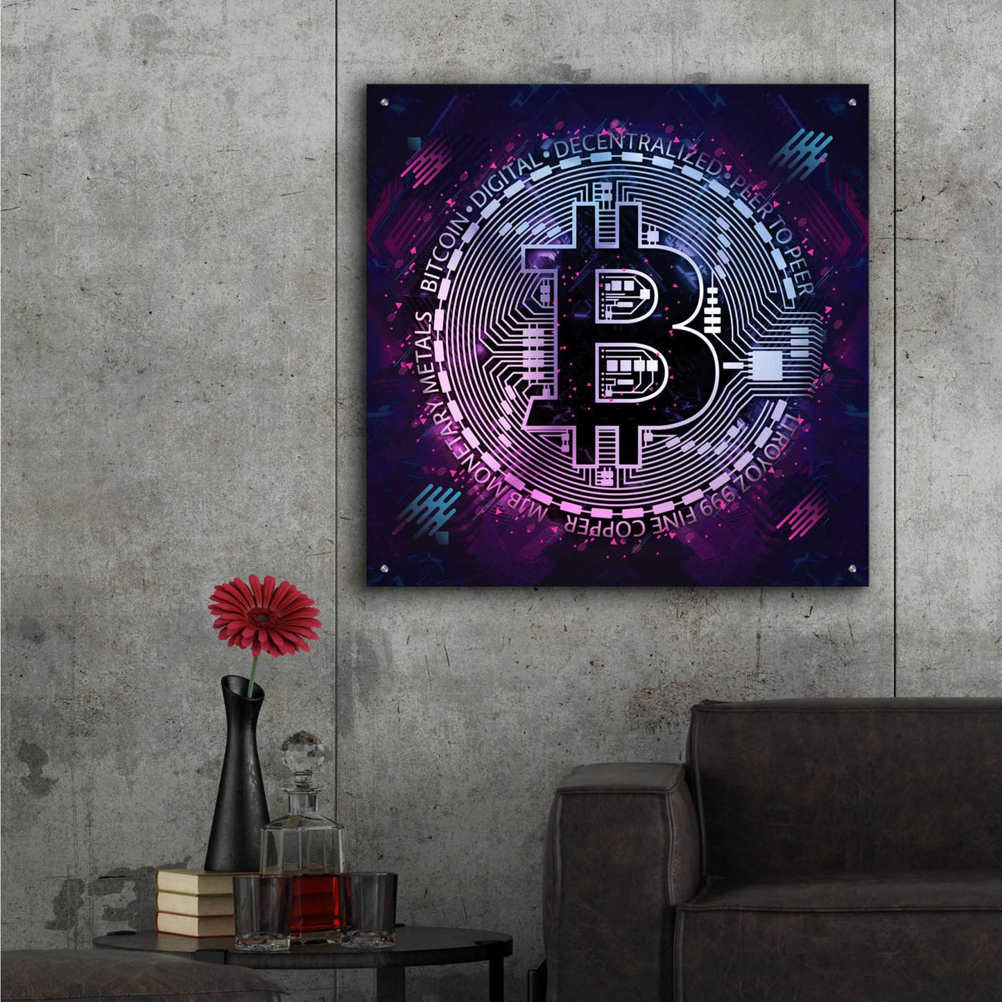 Epic Art 'Bitcoin 80s' by Cameron Gray Acrylic Glass Wall Art,36x36
