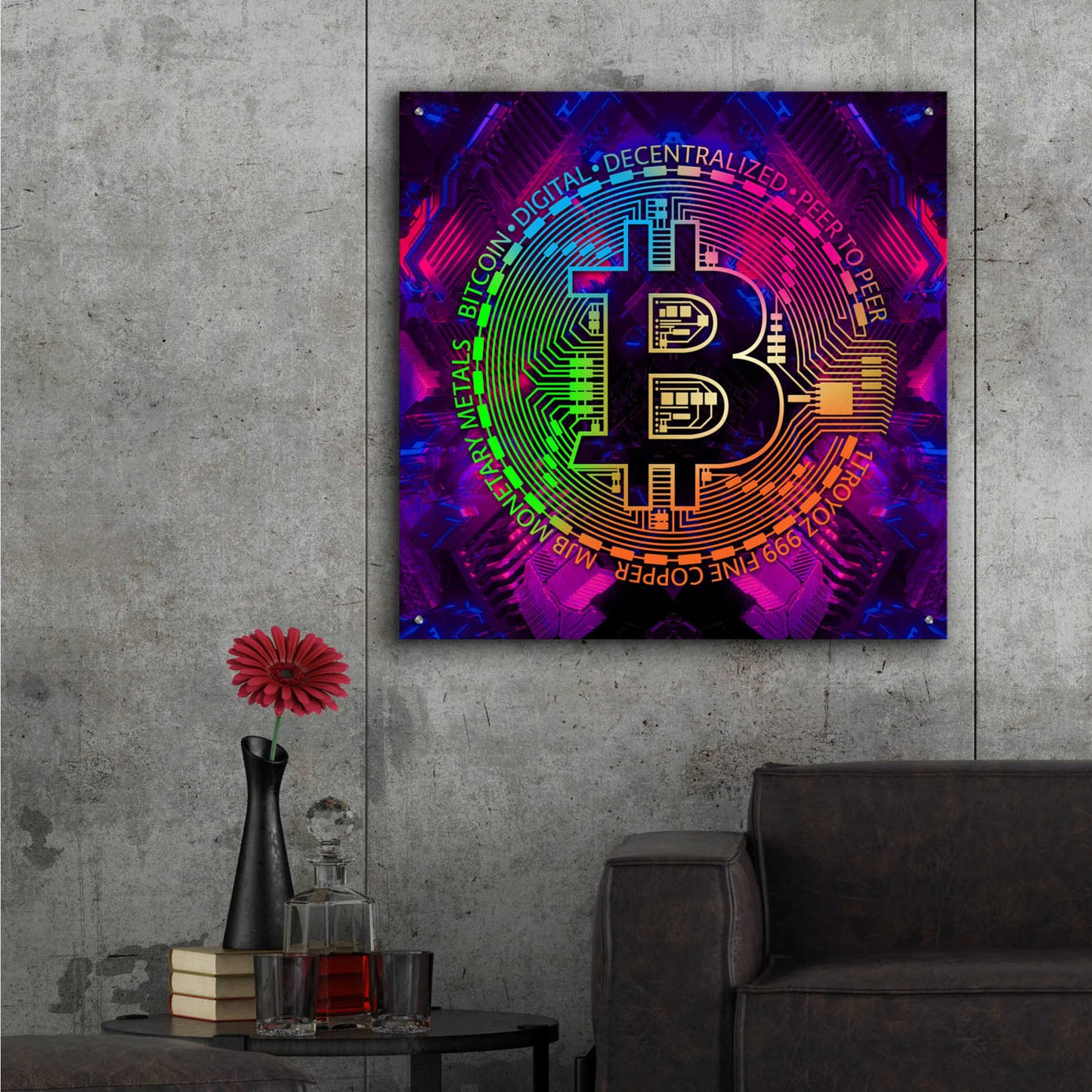 Epic Art 'Bitcoin Rainbow' by Cameron Gray Acrylic Glass Wall Art,36x36