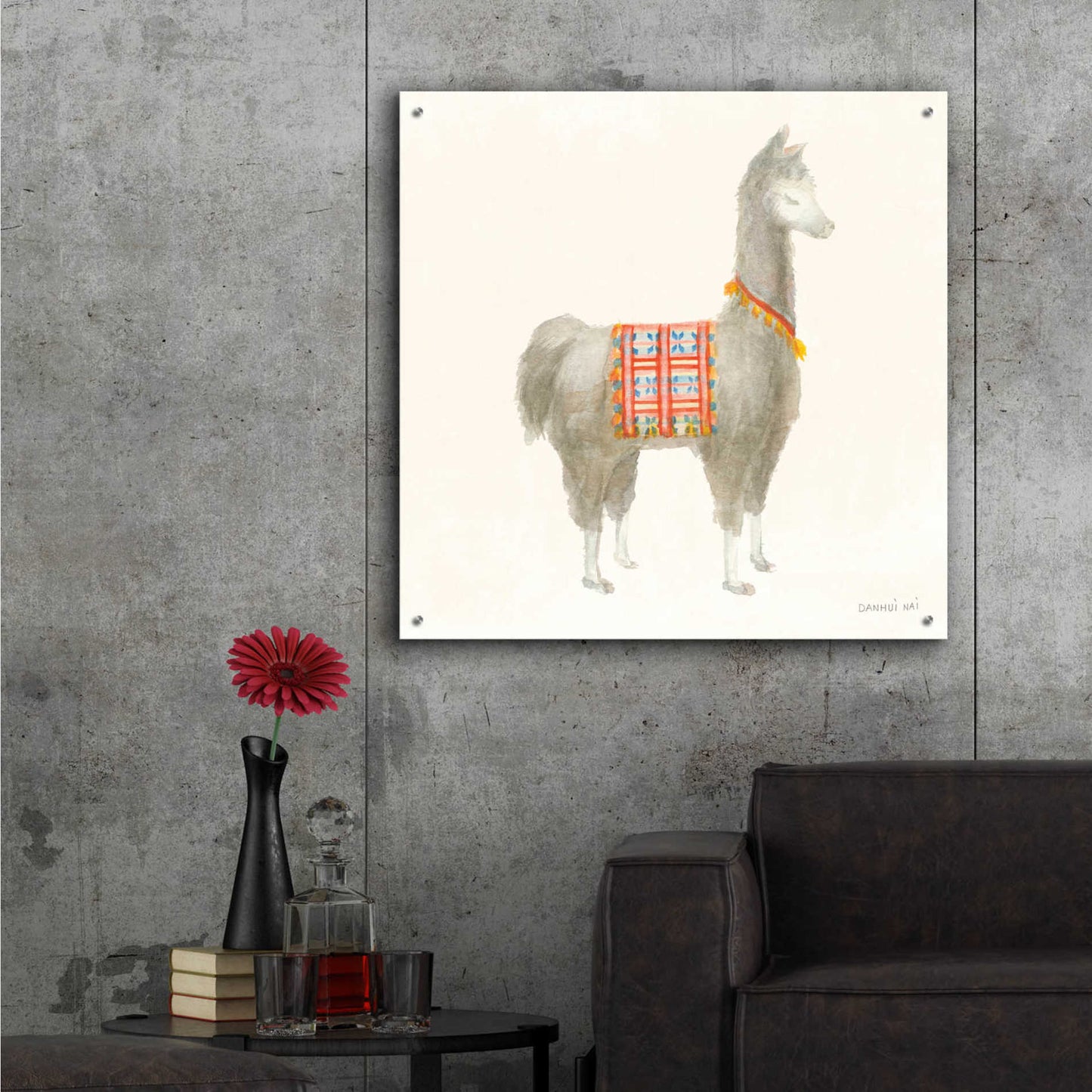 Epic Art 'Festive Llama I' by Danhui Nai, Acrylic Glass Wall Art,36x36