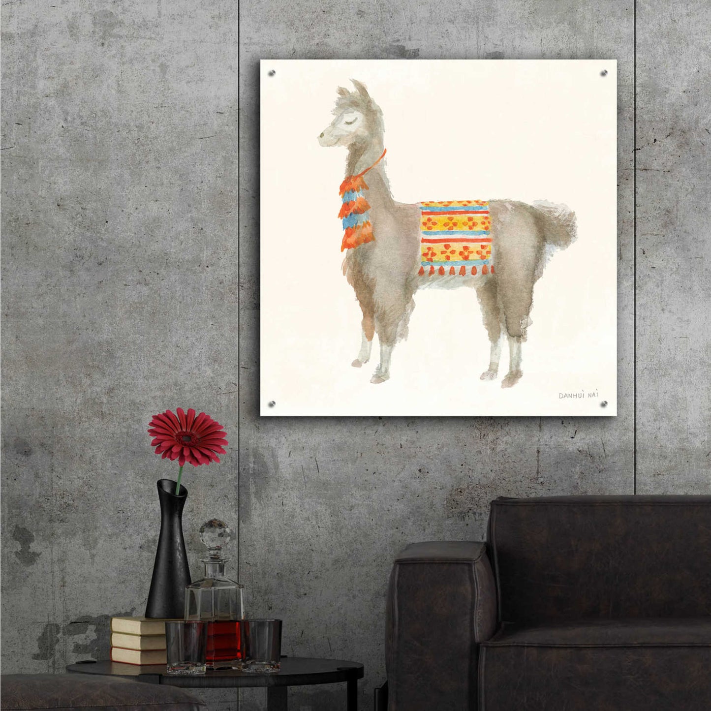 Epic Art 'Festive Llama II' by Danhui Nai, Acrylic Glass Wall Art,36x36