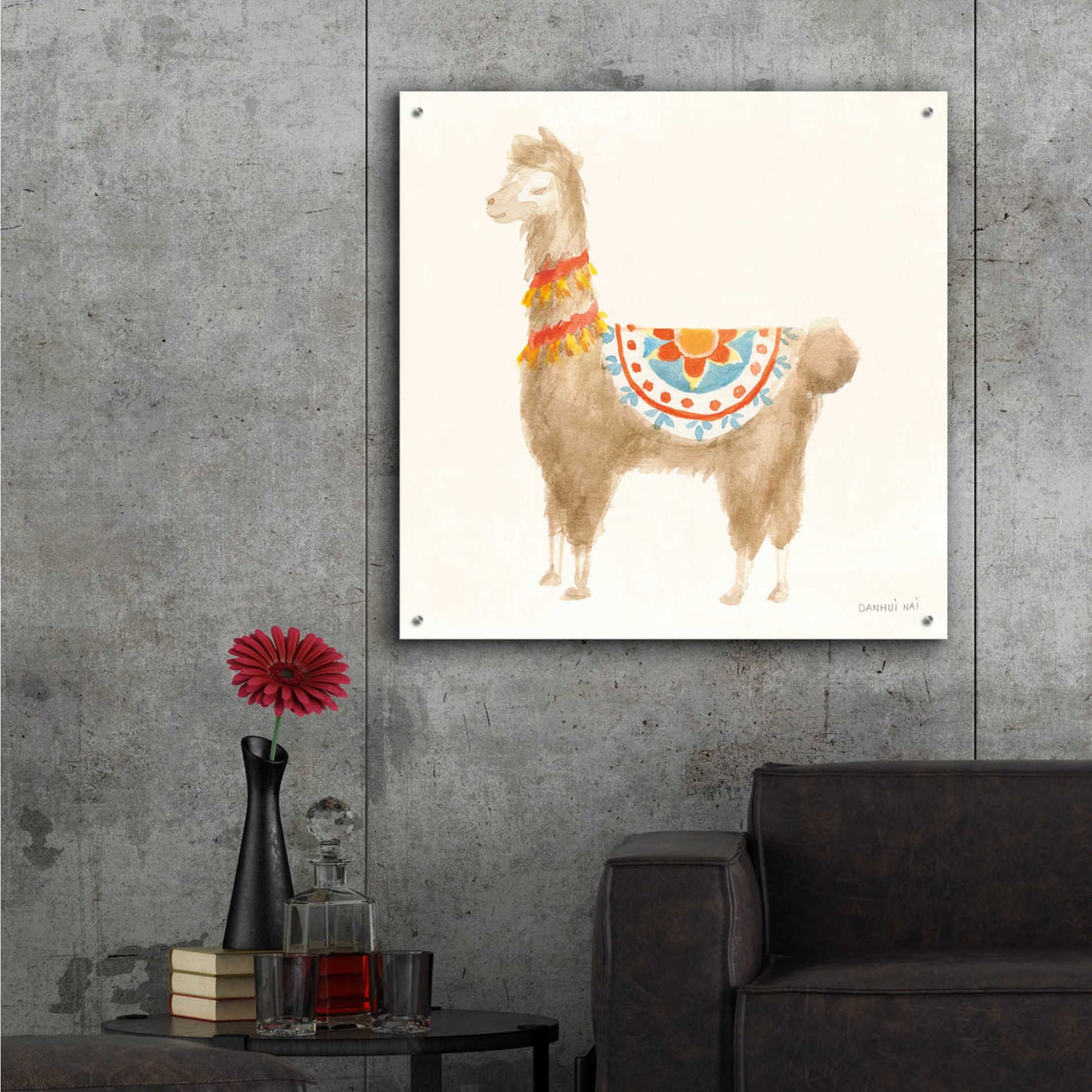 Epic Art 'Festive Llama IV' by Danhui Nai, Acrylic Glass Wall Art,36x36