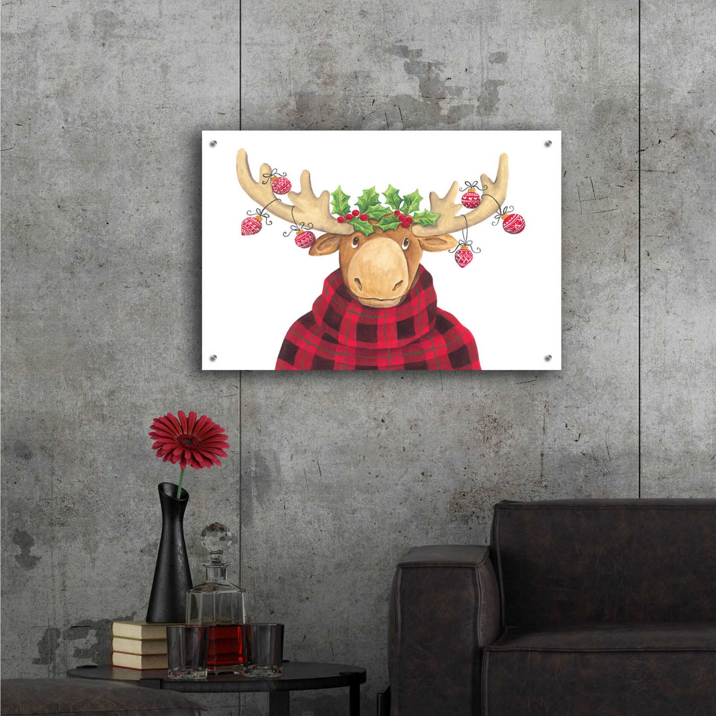 Epic Art 'Christmas Moose' by Diane Kater, Acrylic Glass Wall Art,36x24