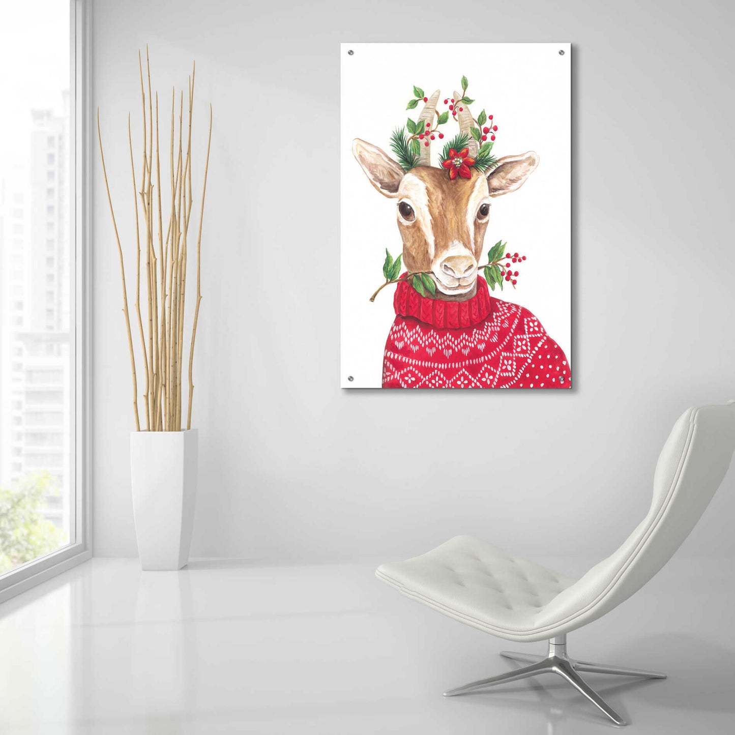 Epic Art 'Christmas Goat' by Diane Kater, Acrylic Glass Wall Art,24x36
