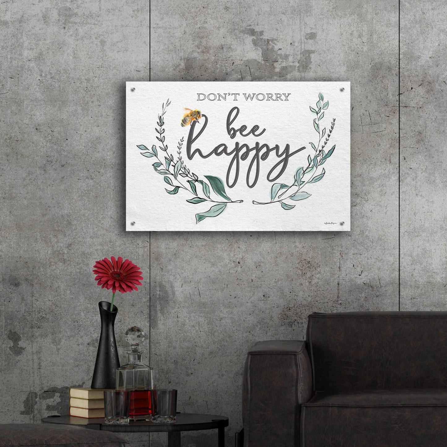 Epic Art 'Don'T Worry Bee Happy' by Susie Boyer, Acrylic Glass Wall Art,36x24