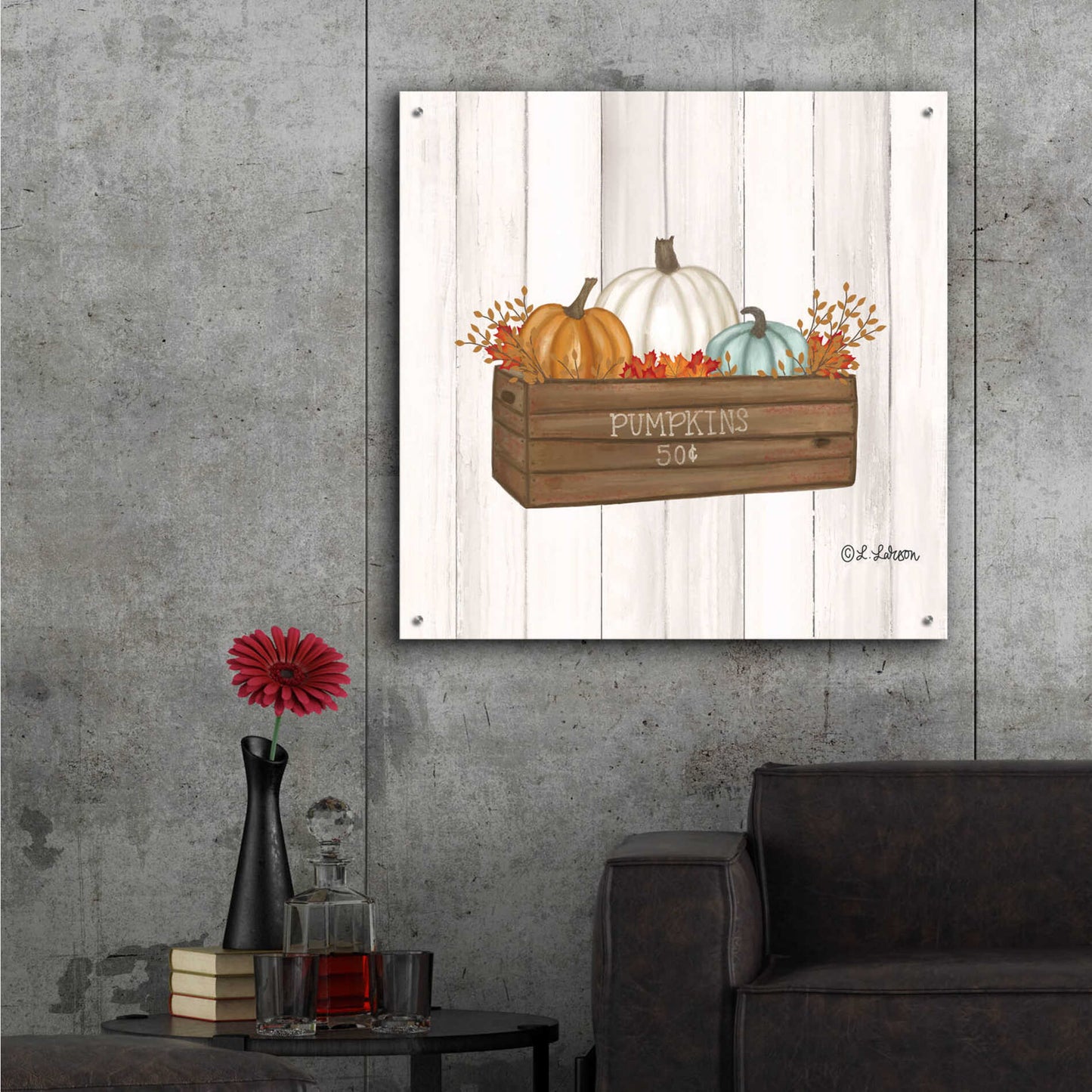 Epic Art 'Pumpkins In Box' by Lisa Larson, Acrylic Glass Wall Art,36x36