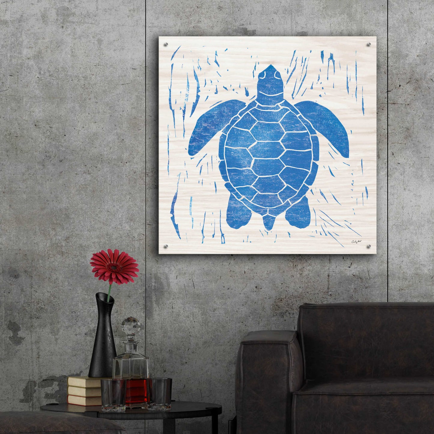 Epic Art 'Sea Creature Turtle Blue' by Courtney Prahl, Acrylic Glass Wall Art,36x36