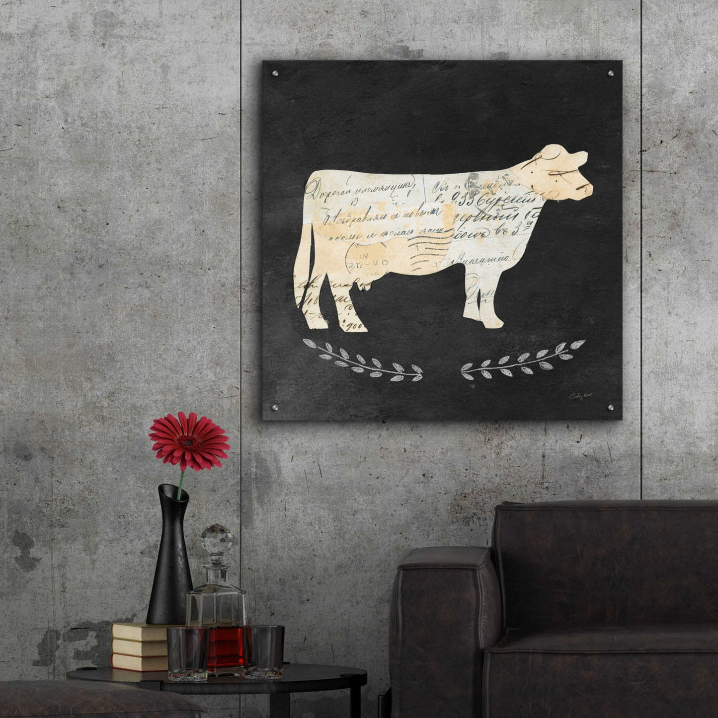 Epic Art 'La Vache Cameo Sq no Words' by Courtney Prahl, Acrylic Glass Wall Art,36x36