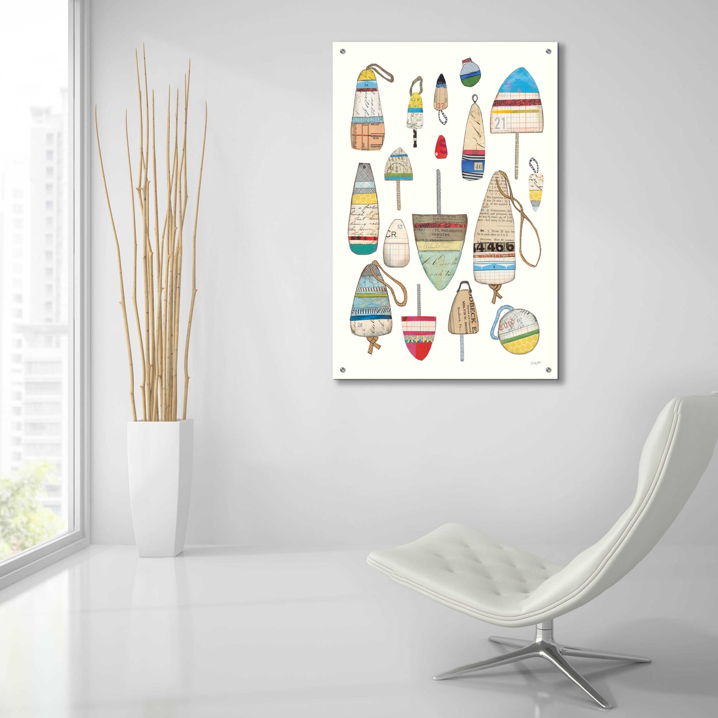 Epic Art 'Lobster Buoys on White' by Courtney Prahl, Acrylic Glass Wall Art,24x36